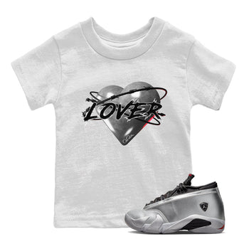 Air Jordan 14 Metallic Silver Sneaker Match Tees Heart Lover Sneaker Tees AJ14 Metallic Silver Sneaker Release Tees Kids Shirts White 1