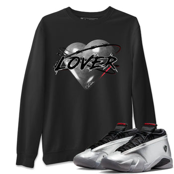 Air Jordan 14 Metallic Silver Sneaker Match Tees Heart Lover Sneaker Tees AJ14 Metallic Silver Sneaker Release Tees Unisex Shirts Black 1