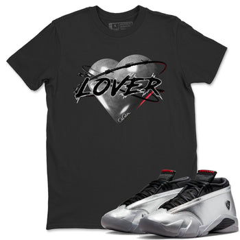 Air Jordan 14 Metallic Silver Sneaker Match Tees Heart Lover Sneaker Tees AJ14 Metallic Silver Sneaker Release Tees Unisex Shirts Black 1