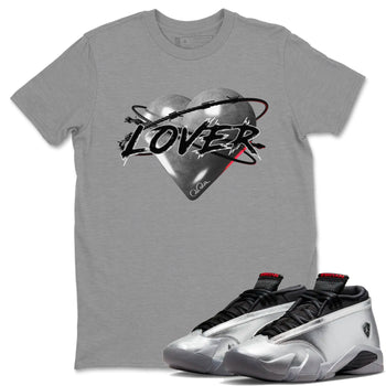 Air Jordan 14 Metallic Silver Heart Lover Crew Neck Sneaker Tees AJ14 Metallic Silver Sneaker T-Shirts Size Chart