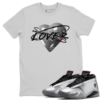 Air Jordan 14 Metallic Silver Heart Lover Crew Neck Sneaker Tees AJ14 Metallic Silver Sneaker T-Shirts Washing and Care Tip