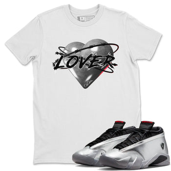 Air Jordan 14 Metallic Silver Sneaker Match Tees Heart Lover Sneaker Tees AJ14 Metallic Silver Sneaker Release Tees Unisex Shirts White 1