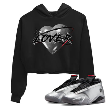Air Jordan 14 Metallic Silver Sneaker Match Tees Heart Lover Sneaker Tees AJ14 Metallic Silver Sneaker Release Tees Women's Shirts Black 1