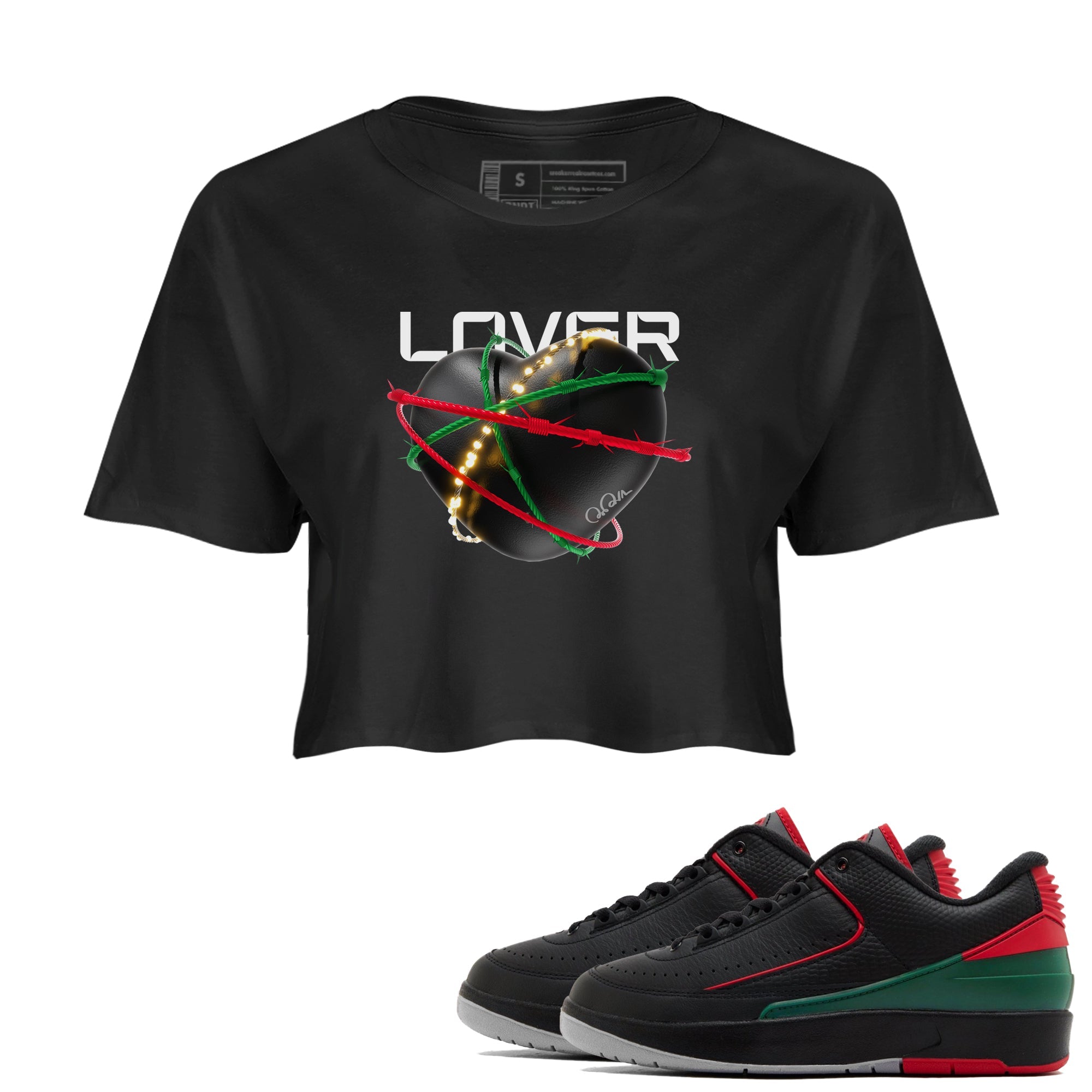 2s Christmas X-mas gift shirt to match jordans Heart Lover sneaker tees Air Jordan 2 Christmas SNRT Sneaker Release Tees Black 1 Crop T-Shirt