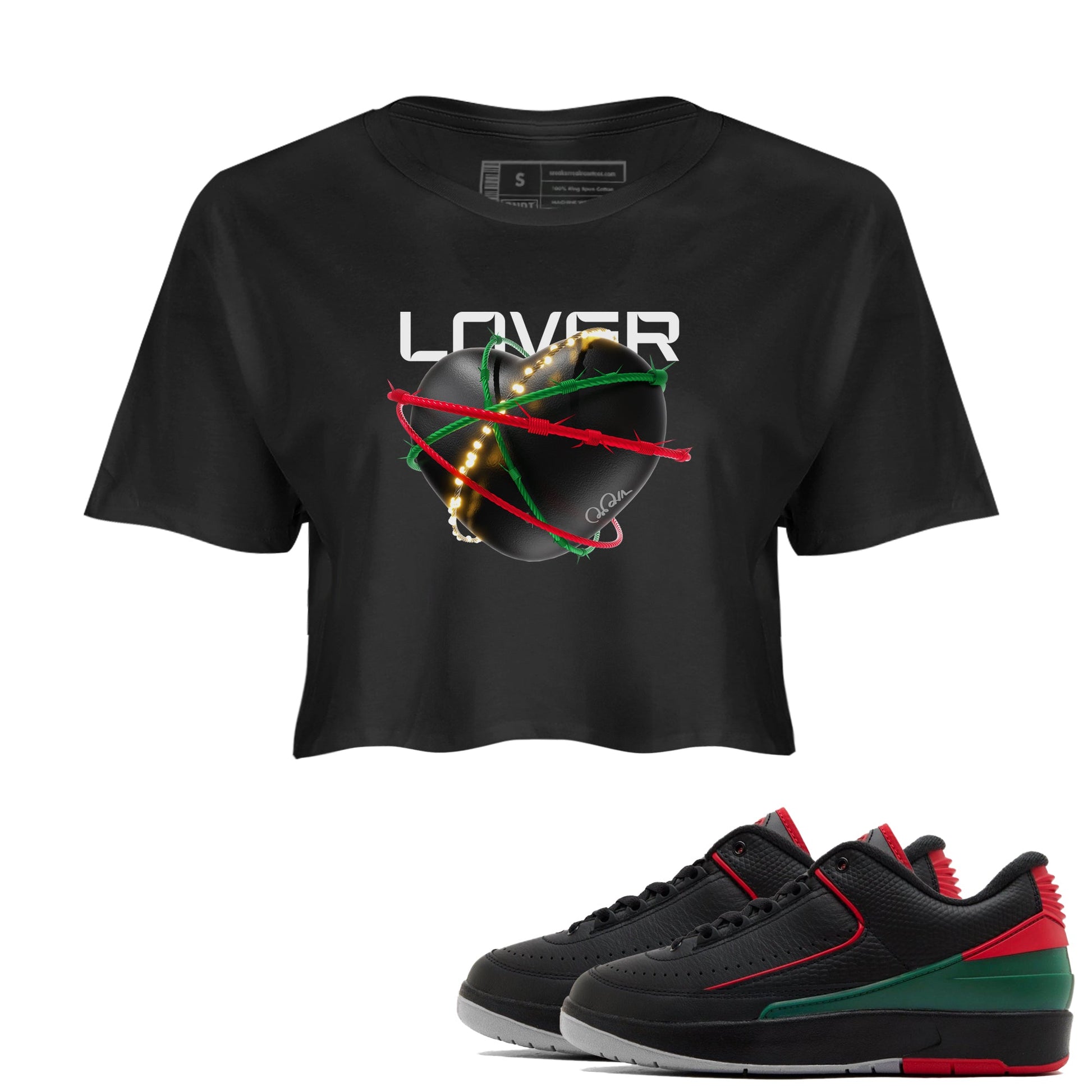 2s Christmas X-mas gift shirt to match jordans Heart Lover sneaker tees Air Jordan 2 Christmas SNRT Sneaker Release Tees Black 1 Crop T-Shirt