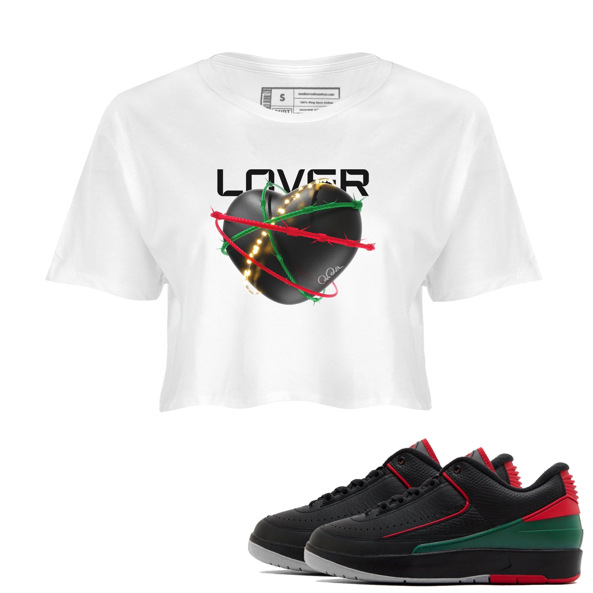 2s Christmas X-mas gift shirt to match jordans Heart Lover sneaker tees Air Jordan 2 Christmas SNRT Sneaker Release Tees White 1 Crop T-Shirt