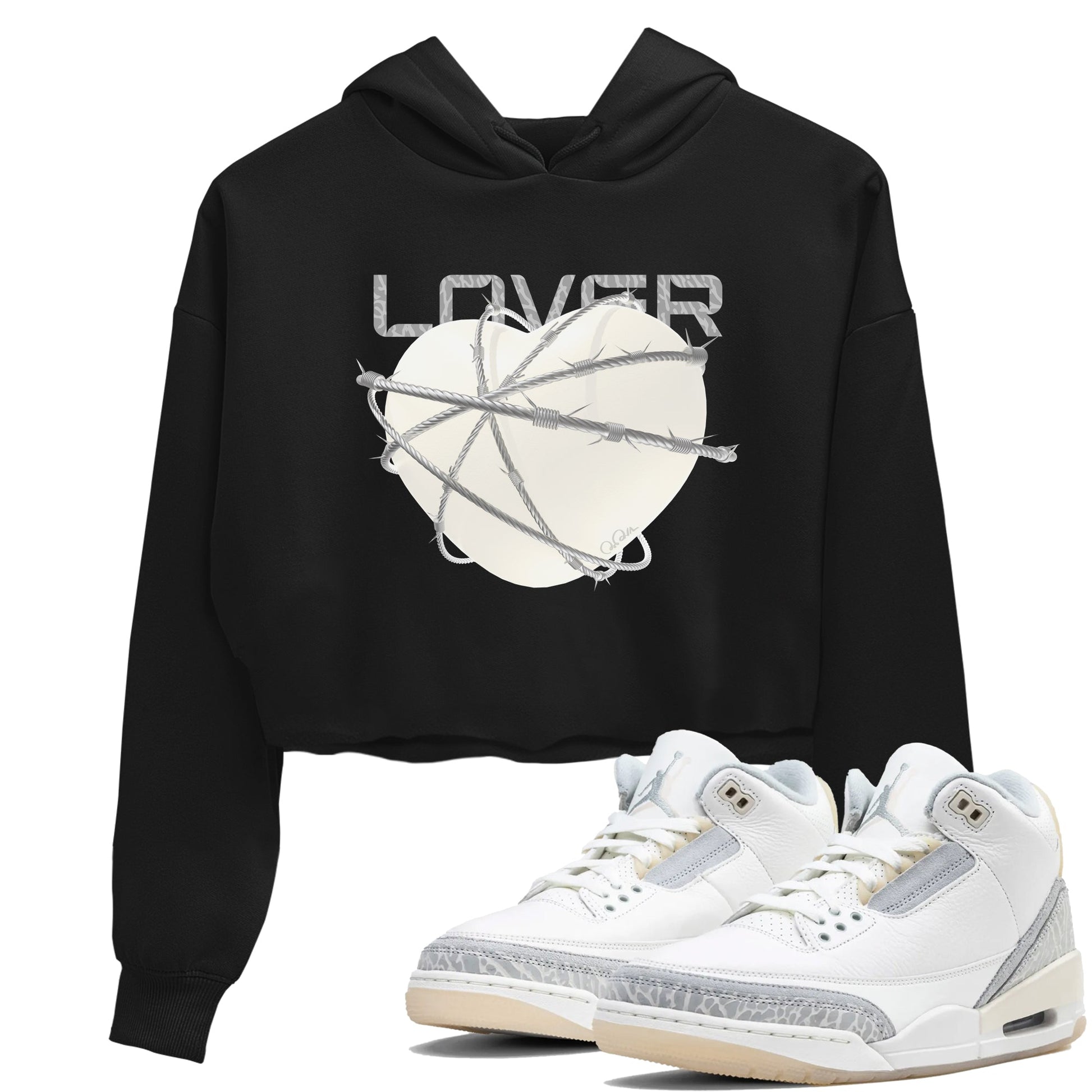 3s Ivory shirt to match jordans Heart Lover sneaker tees Air Jordan 3 Ivory SNRT Sneaker Release Tees Black 1 crop length shirt