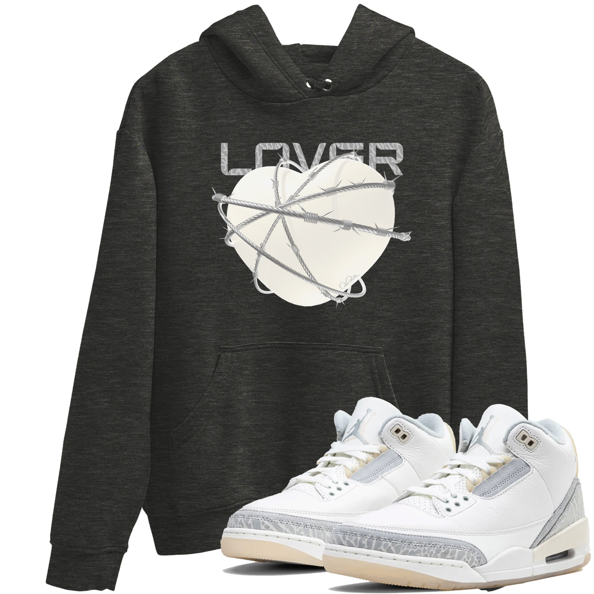 3s Ivory shirt to match jordans Heart Lover sneaker tees Air Jordan 3 Ivory SNRT Sneaker Release Tees unisex cotton Charcoal Heather 1 crew neck shirt