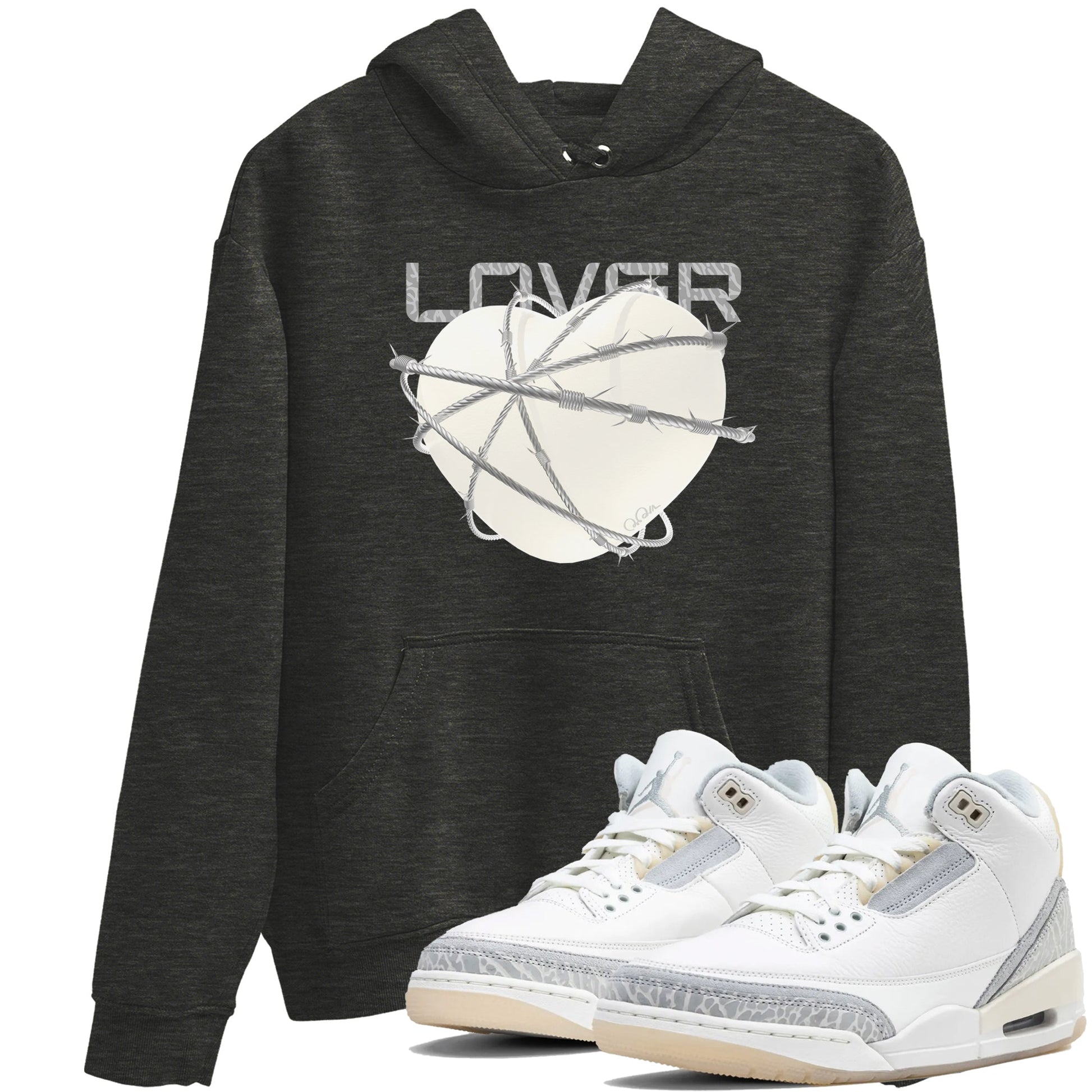 3s Ivory shirt to match jordans Heart Lover sneaker tees Air Jordan 3 Ivory SNRT Sneaker Release Tees unisex cotton Charcoal Heather 1 crew neck shirt