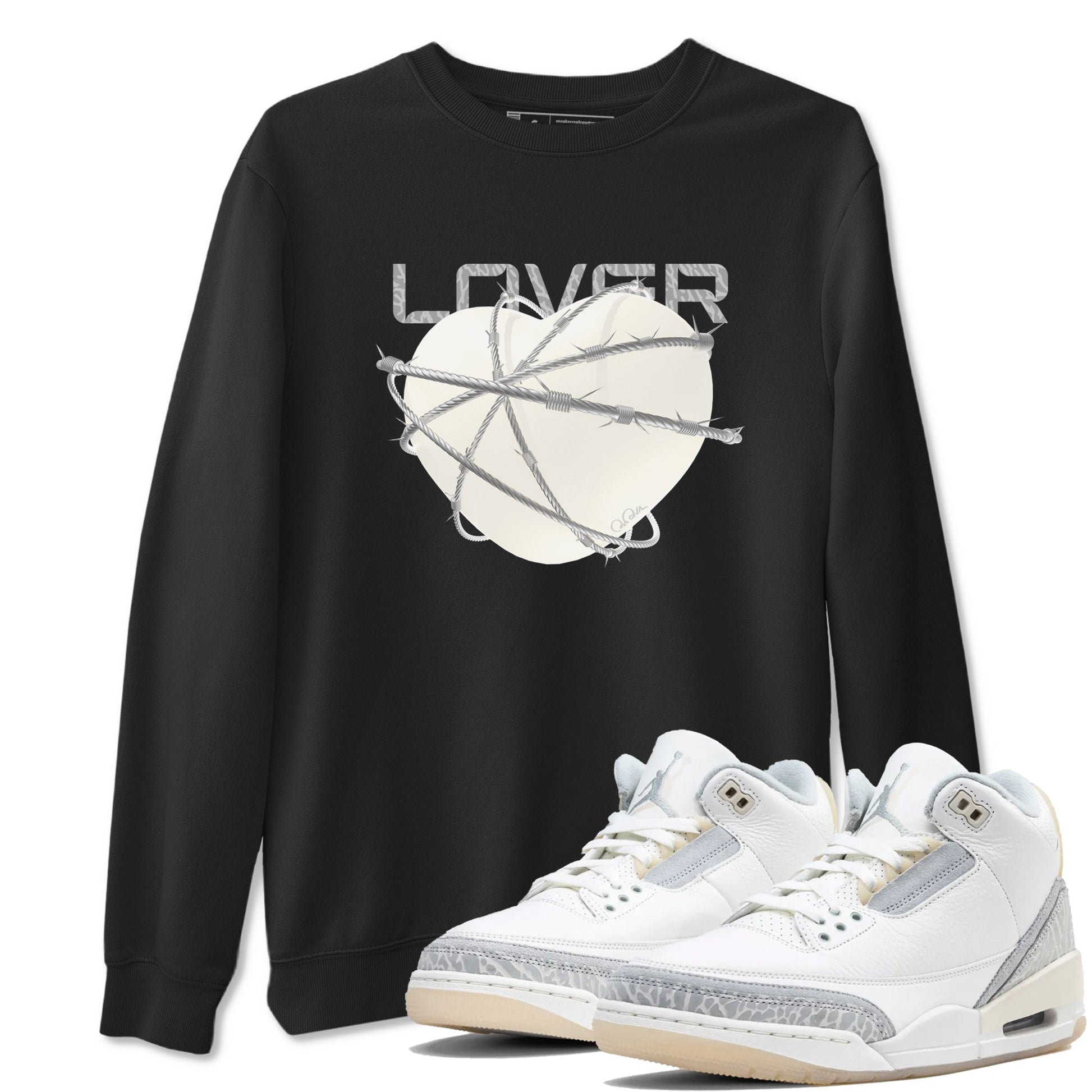 3s Ivory shirt to match jordans Heart Lover sneaker tees Air Jordan 3 Ivory SNRT Sneaker Release Tees unisex cotton Black 1 crew neck shirt