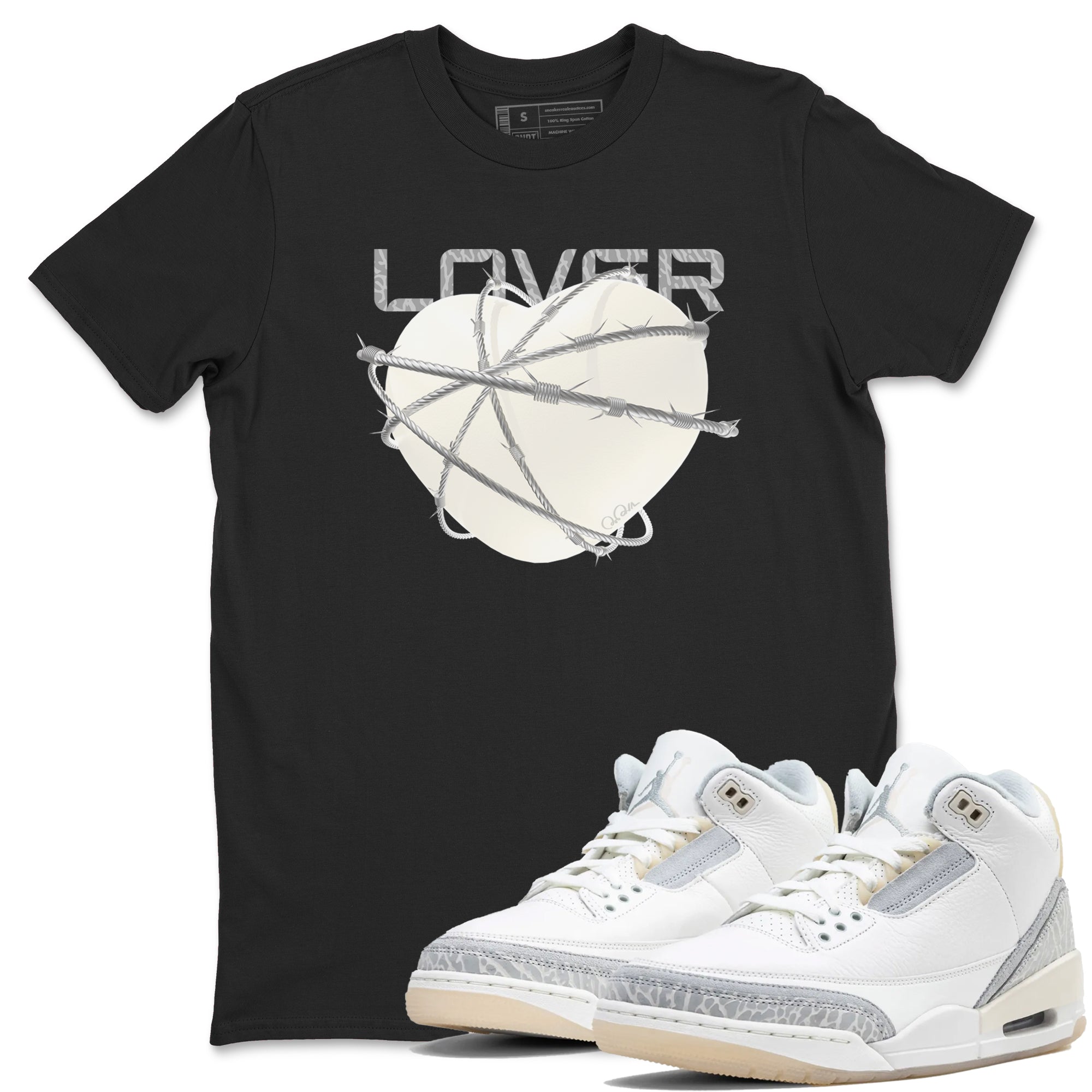 3s Ivory shirt to match jordans Heart Lover sneaker tees Air Jordan 3 Ivory SNRT Sneaker Release Tees unisex cotton Black 1 crew neck shirt