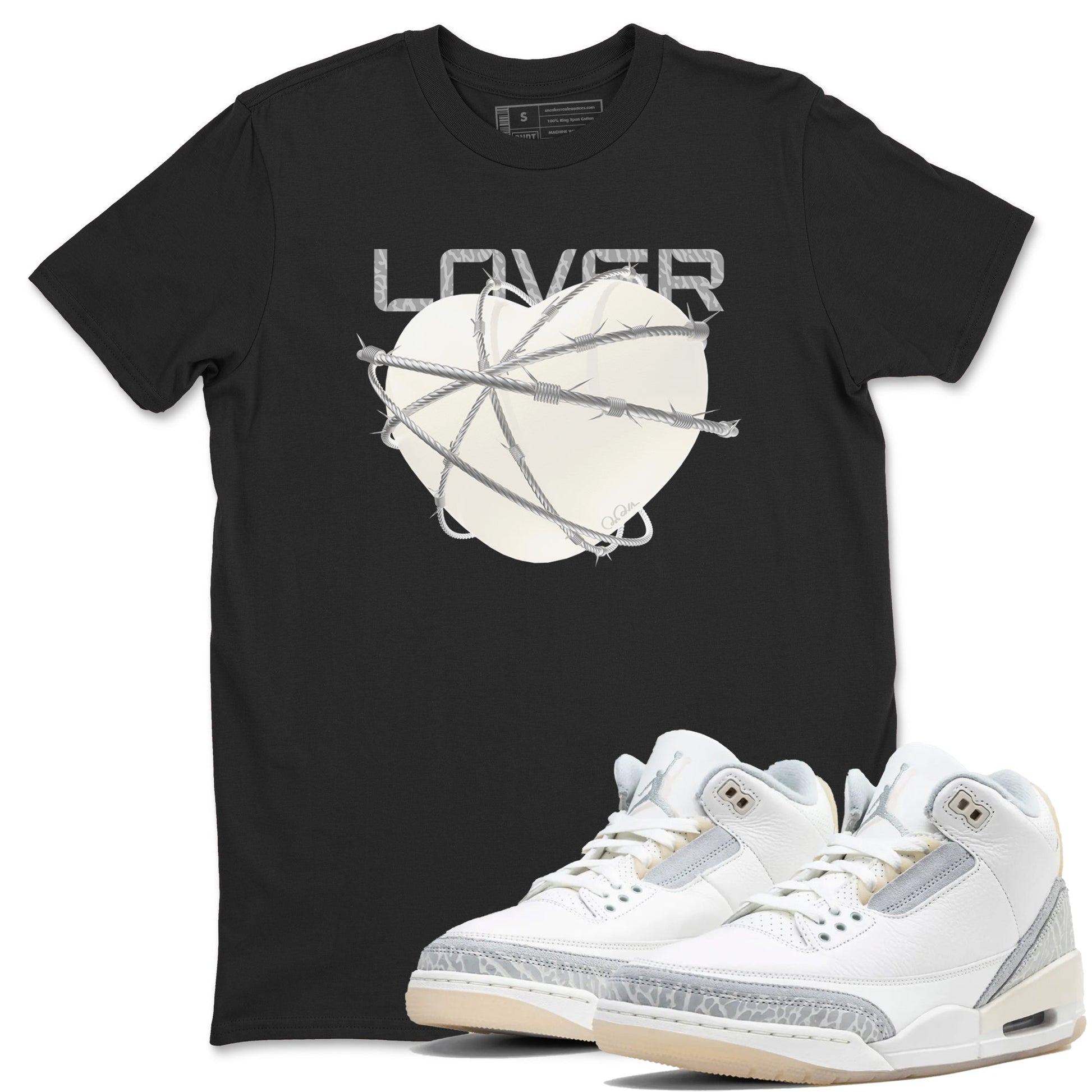 3s Ivory shirt to match jordans Heart Lover sneaker tees Air Jordan 3 Ivory SNRT Sneaker Release Tees unisex cotton Black 1 crew neck shirt