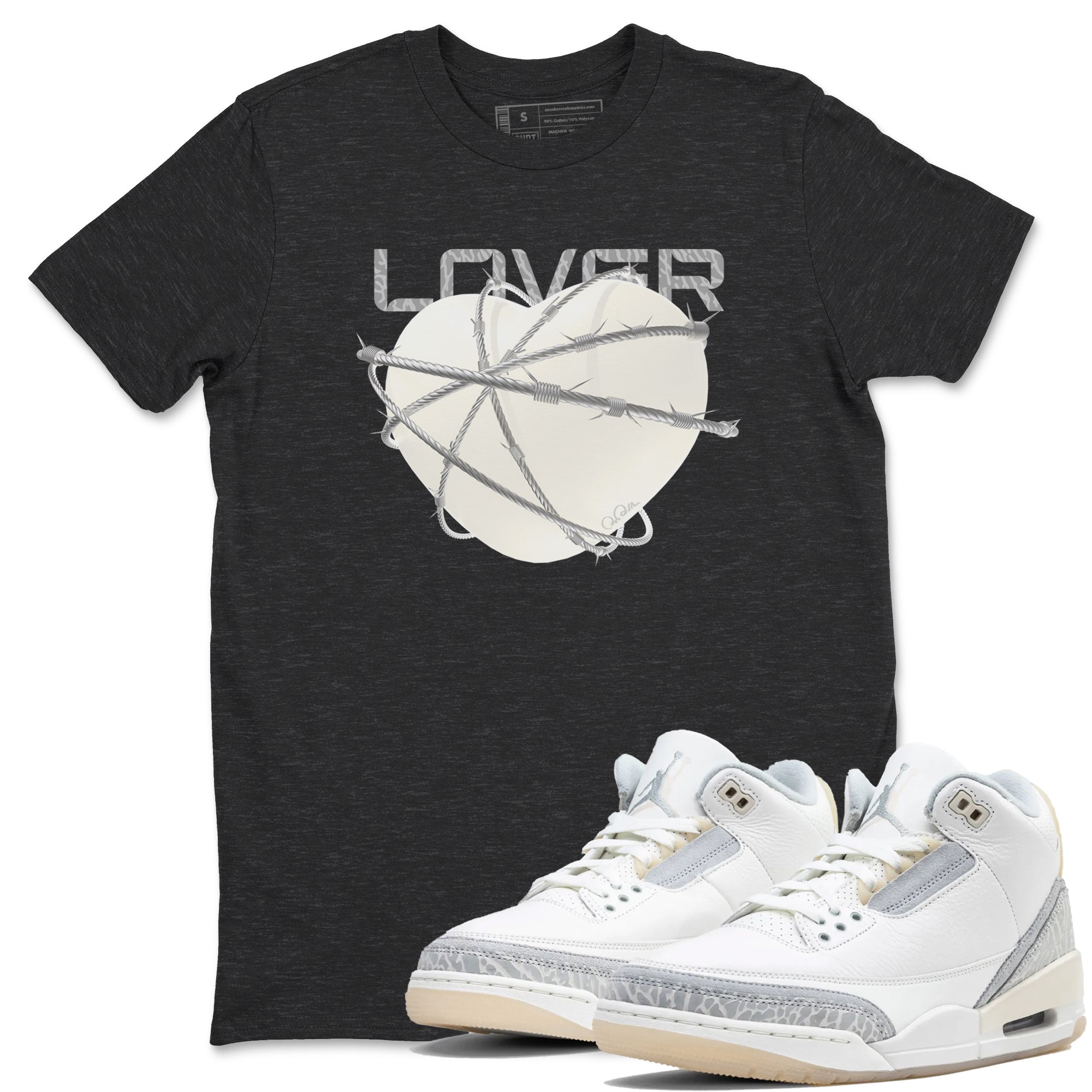 3s Ivory shirt to match jordans Heart Lover sneaker tees Air Jordan 3 Ivory SNRT Sneaker Release Tees unisex cotton Charcoal Heather 1 crew neck shirt
