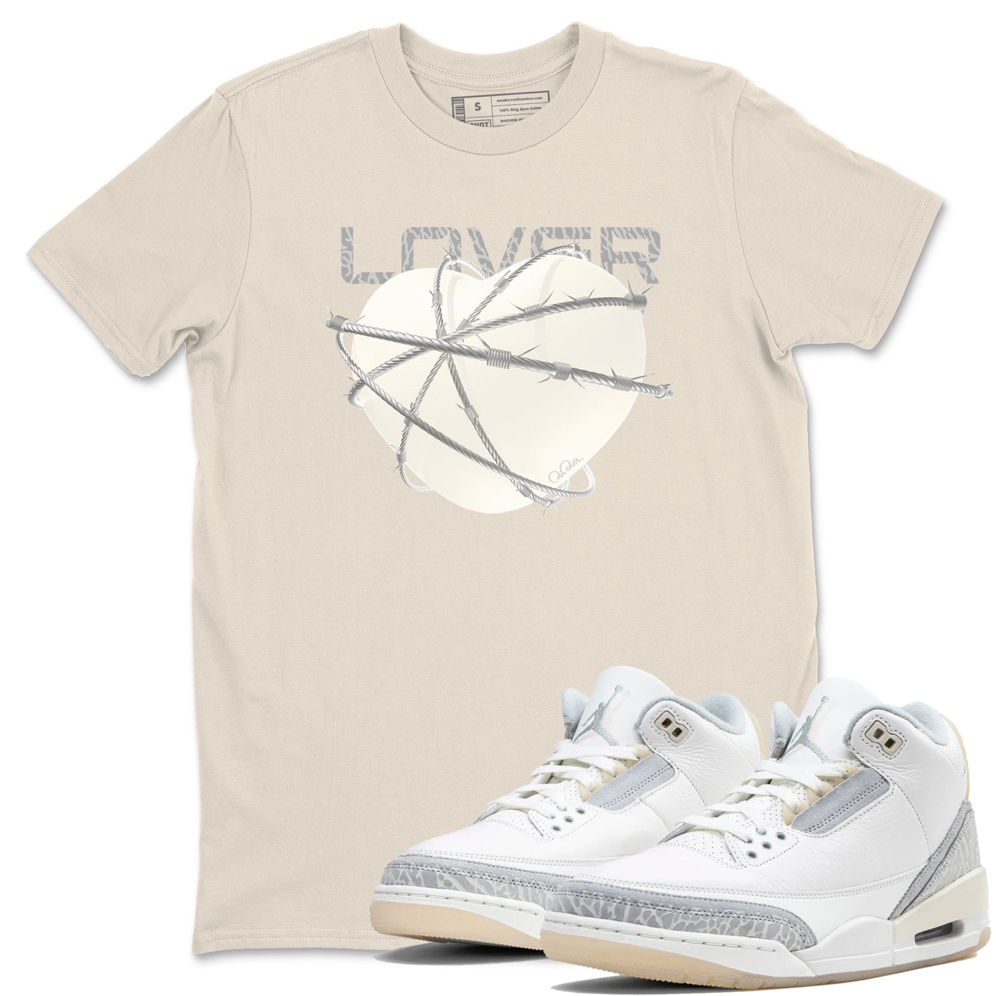 3s Ivory shirt to match jordans Heart Lover sneaker tees Air Jordan 3 Ivory SNRT Sneaker Release Tees unisex cotton Natural 1 crew neck shirt