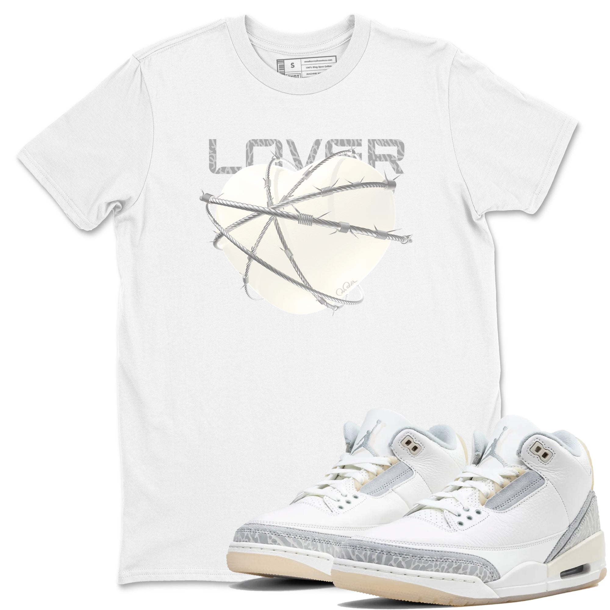 3s Ivory shirt to match jordans Heart Lover sneaker tees Air Jordan 3 Ivory SNRT Sneaker Release Tees unisex cotton White 1 crew neck shirt