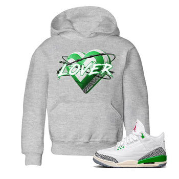 Air Jordan 3 Lucky Green Sneaker Match Tees Heart Lover Sneaker Tees AJ3 Lucky Green Sneaker Release Tees Kids Shirts Heather Grey 1