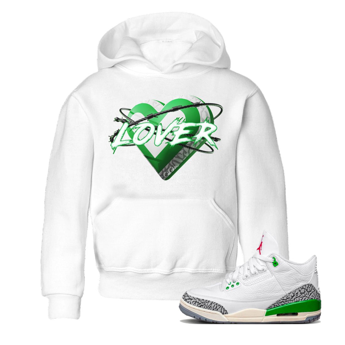 Air Jordan 3 Lucky Green Sneaker Match Tees Heart Lover Sneaker Tees AJ3 Lucky Green Sneaker Release Tees Kids Shirts White 1