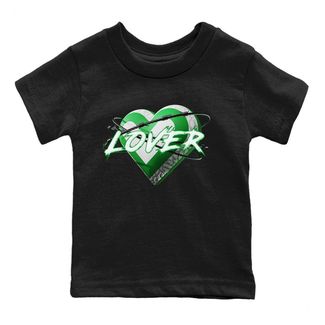 Air Jordan 3 Lucky Green Sneaker Match Tees Heart Lover Sneaker Tees AJ3 Lucky Green Sneaker Release Tees Kids Shirts Black 2