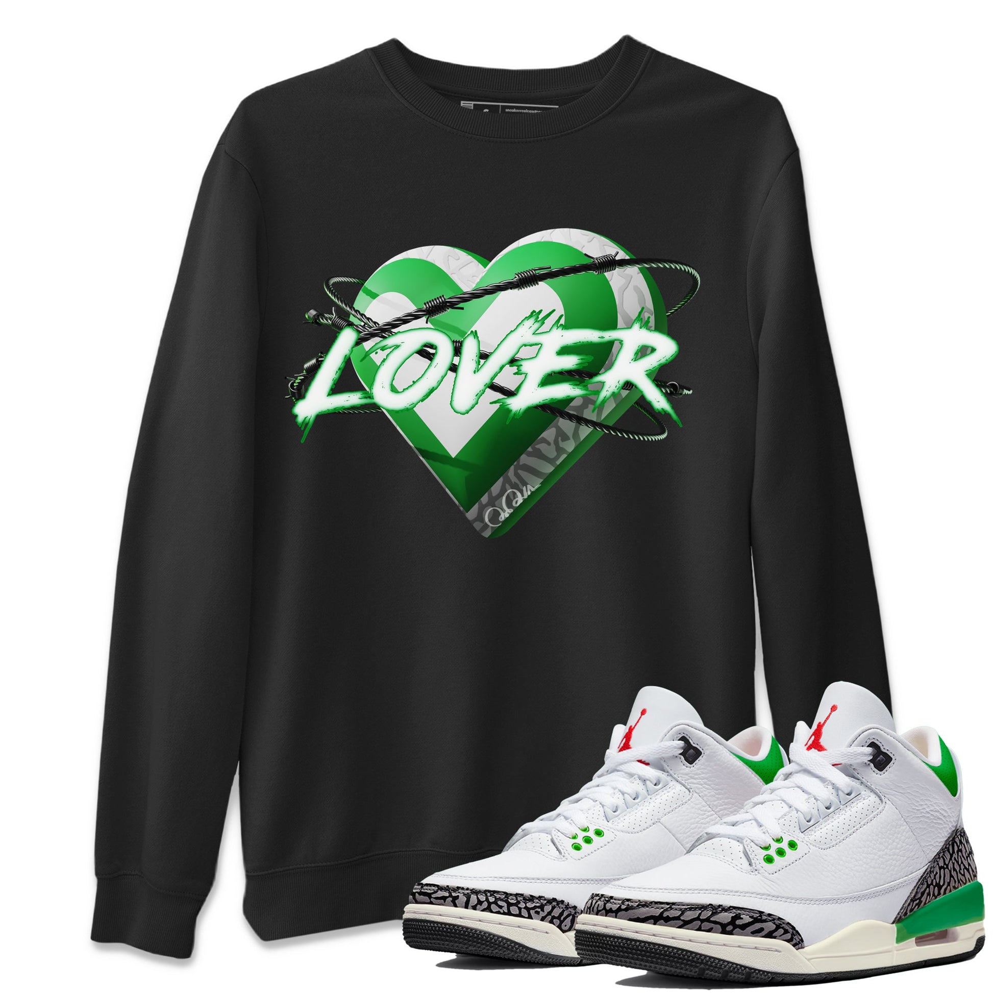 Air Jordan 3 Lucky Green Sneaker Match Tees Heart Lover Sneaker Tees AJ3 Lucky Green Sneaker Release Tees Unisex Shirts Black 1