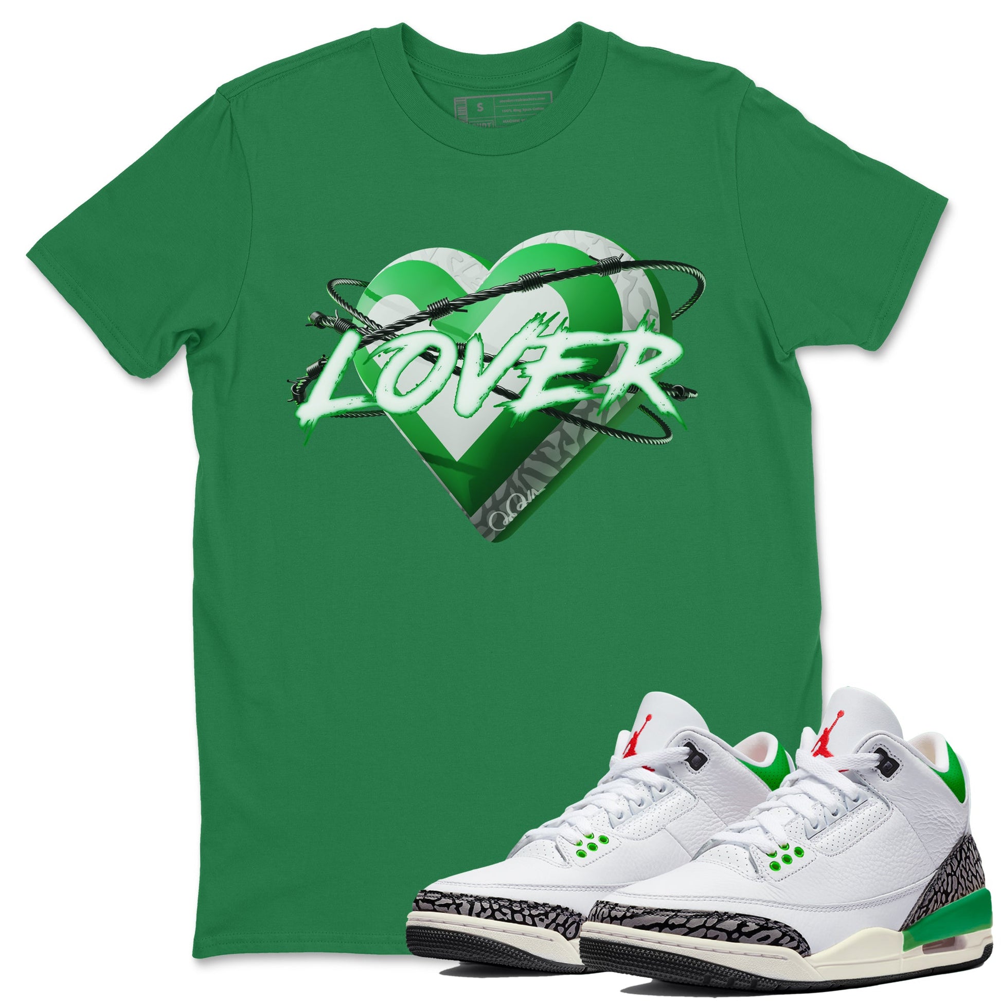 Air Jordan 3 Lucky Green Sneaker Match Tees Heart Lover Sneaker Tees AJ3 Lucky Green Sneaker Release Tees Unisex Shirts Kelly Green 1