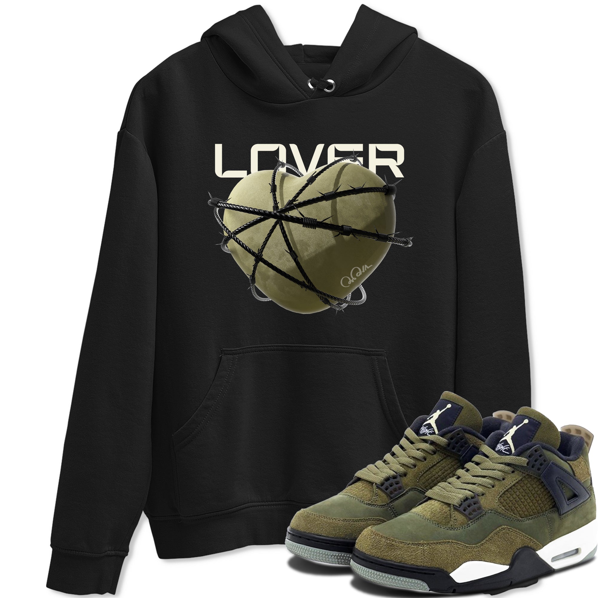 Air Jordan 4 Medium Olive shirt to match jordans Heart Lover sneaker tees AJ4Medium Olive SNRT Sneaker Release Tees Unisex Black 1 T-Shirt