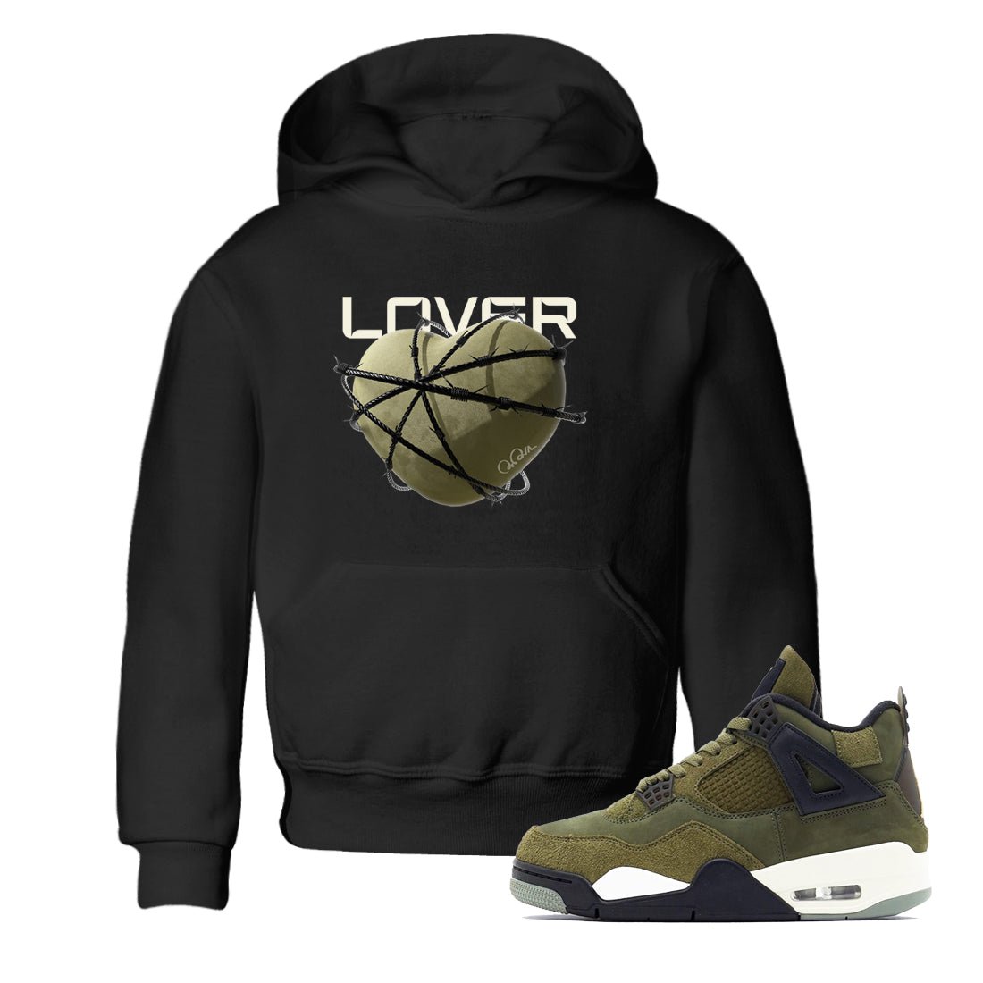 Air Jordan 4 Medium Olive shirt to match jordans Heart Lover sneaker tees AJ4Medium Olive SNRT Sneaker Release Tees Baby Toddler Black 1 T-Shirt