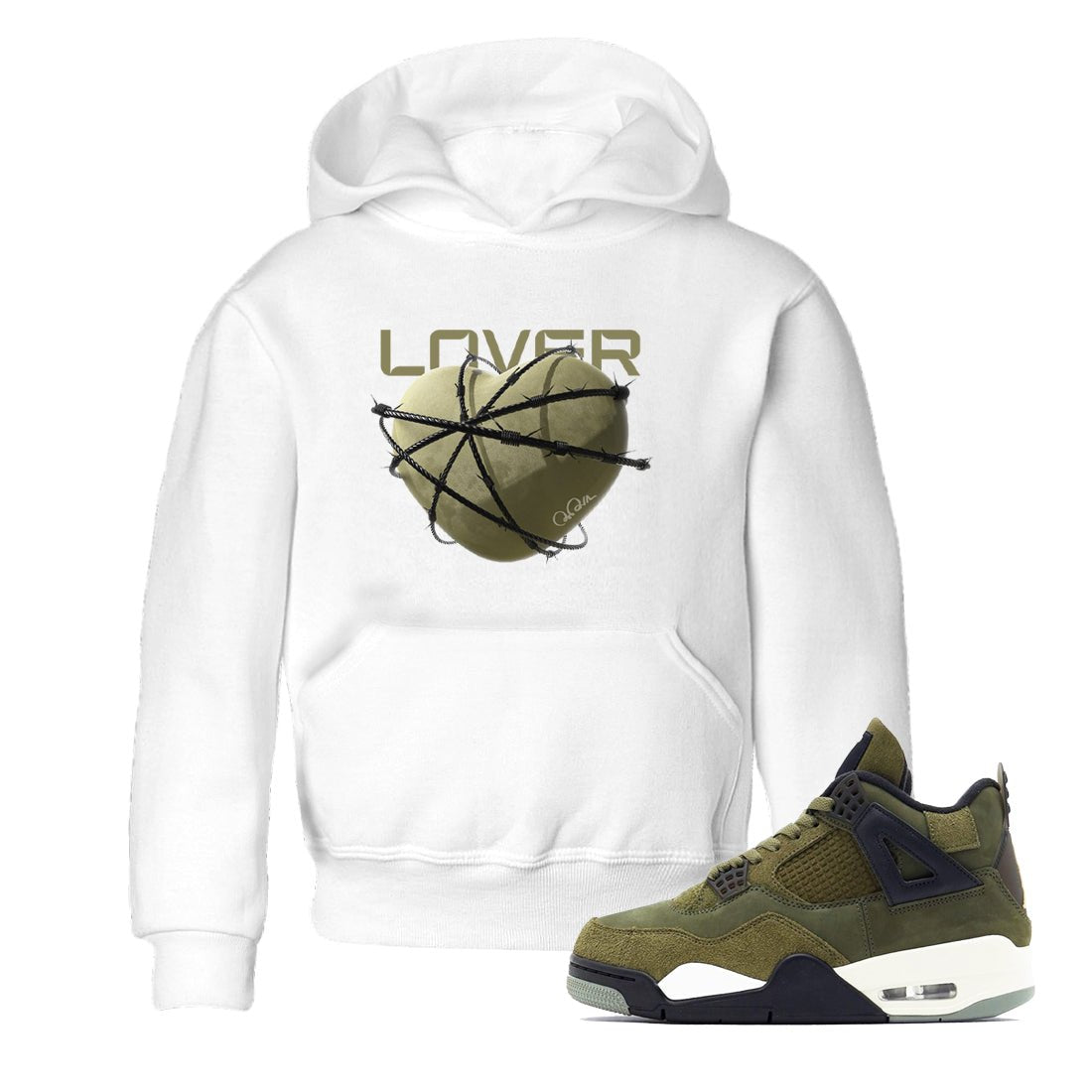 Air Jordan 4 Medium Olive shirt to match jordans Heart Lover sneaker tees AJ4Medium Olive SNRT Sneaker Release Tees Baby Toddler White 1 T-Shirt