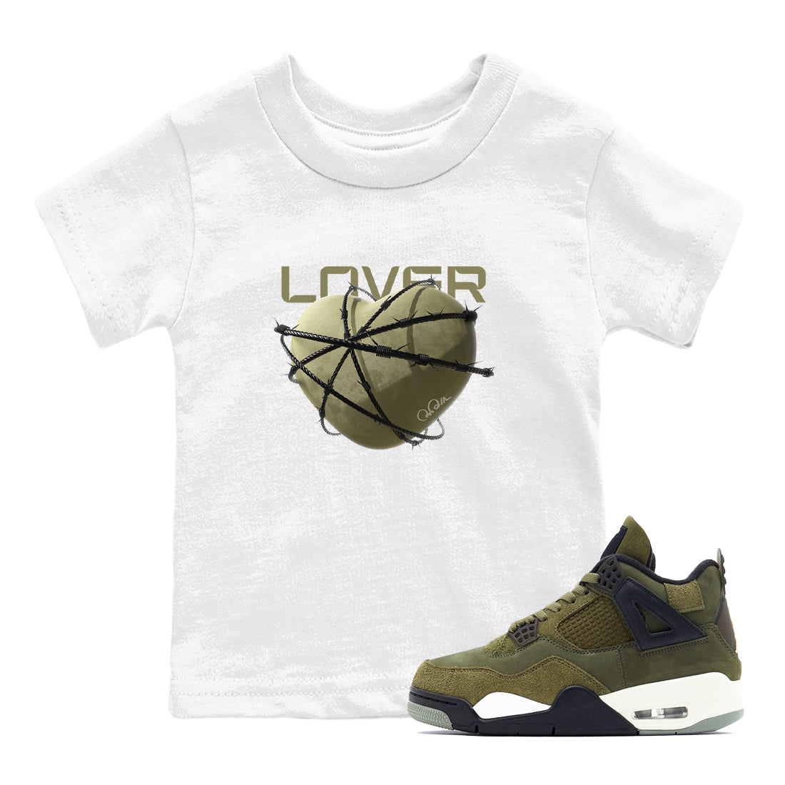 Air Jordan 4 Medium Olive shirt to match jordans Heart Lover sneaker tees AJ4Medium Olive SNRT Sneaker Release Tees Baby Toddler White 1 T-Shirt