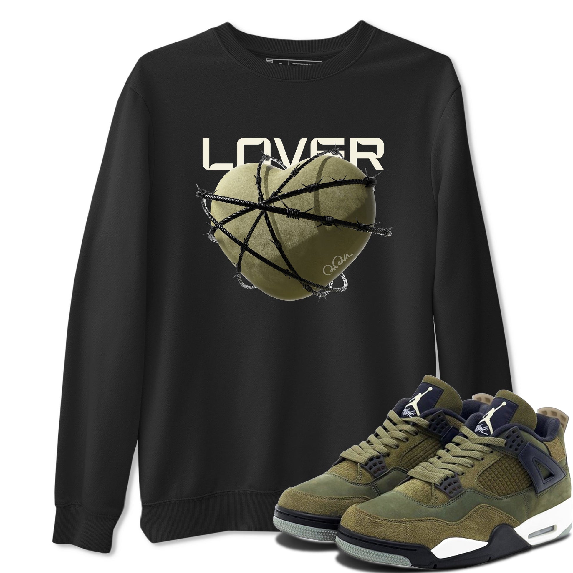 Air Jordan 4 Medium Olive shirt to match jordans Heart Lover sneaker tees AJ4Medium Olive SNRT Sneaker Release Tees Unisex Black 1 T-Shirt