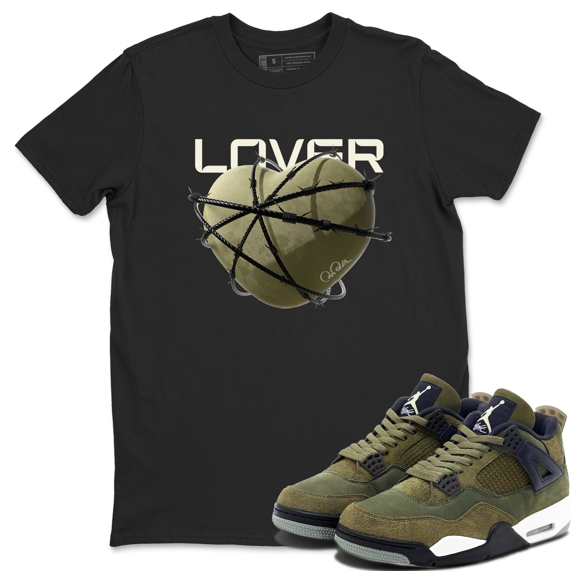 Air Jordan 4 Medium Olive shirt to match jordans Heart Lover sneaker tees AJ4Medium Olive SNRT Sneaker Release Tees Unisex Black 1 T-Shirt