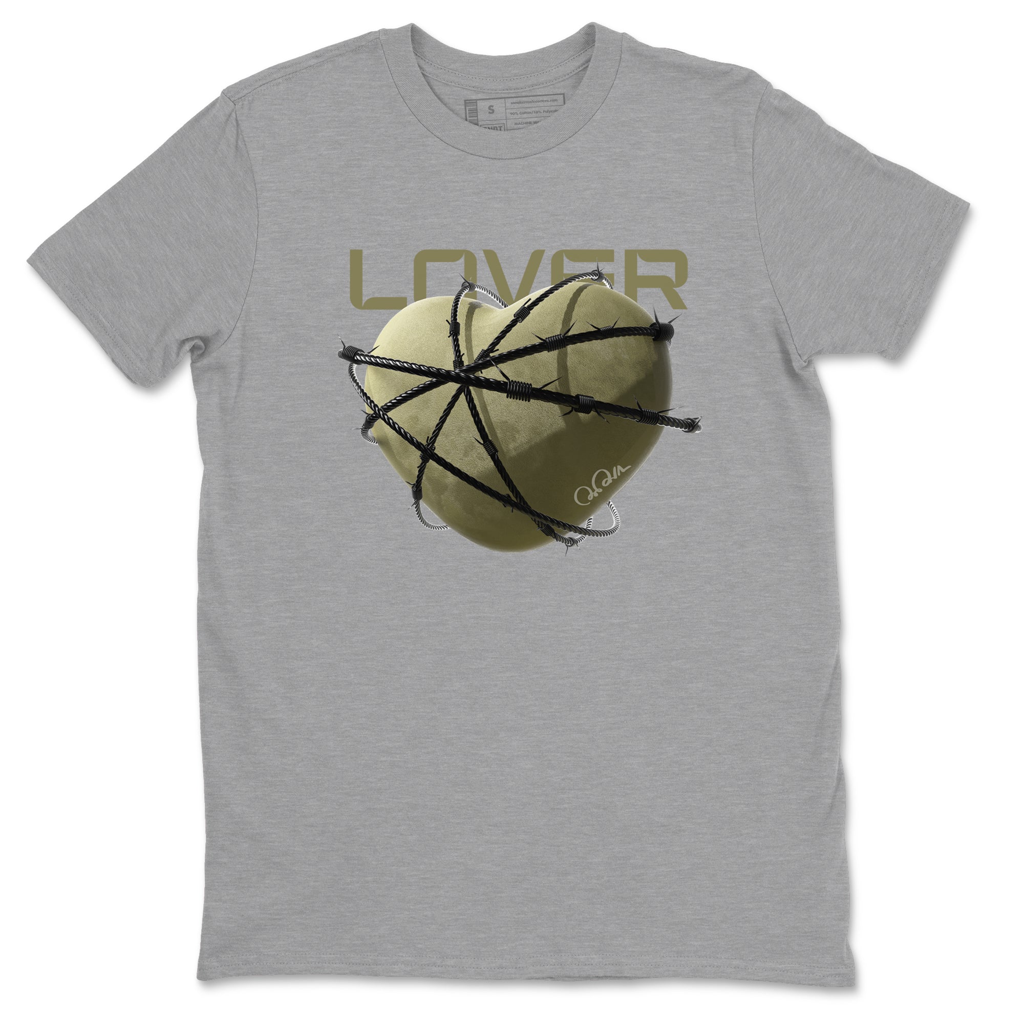Air Jordan 4 Medium Olive shirt to match jordans Heart Lover sneaker tees AJ4Medium Olive SNRT Sneaker Release Tees Unisex Heather Grey 2 T-Shirt