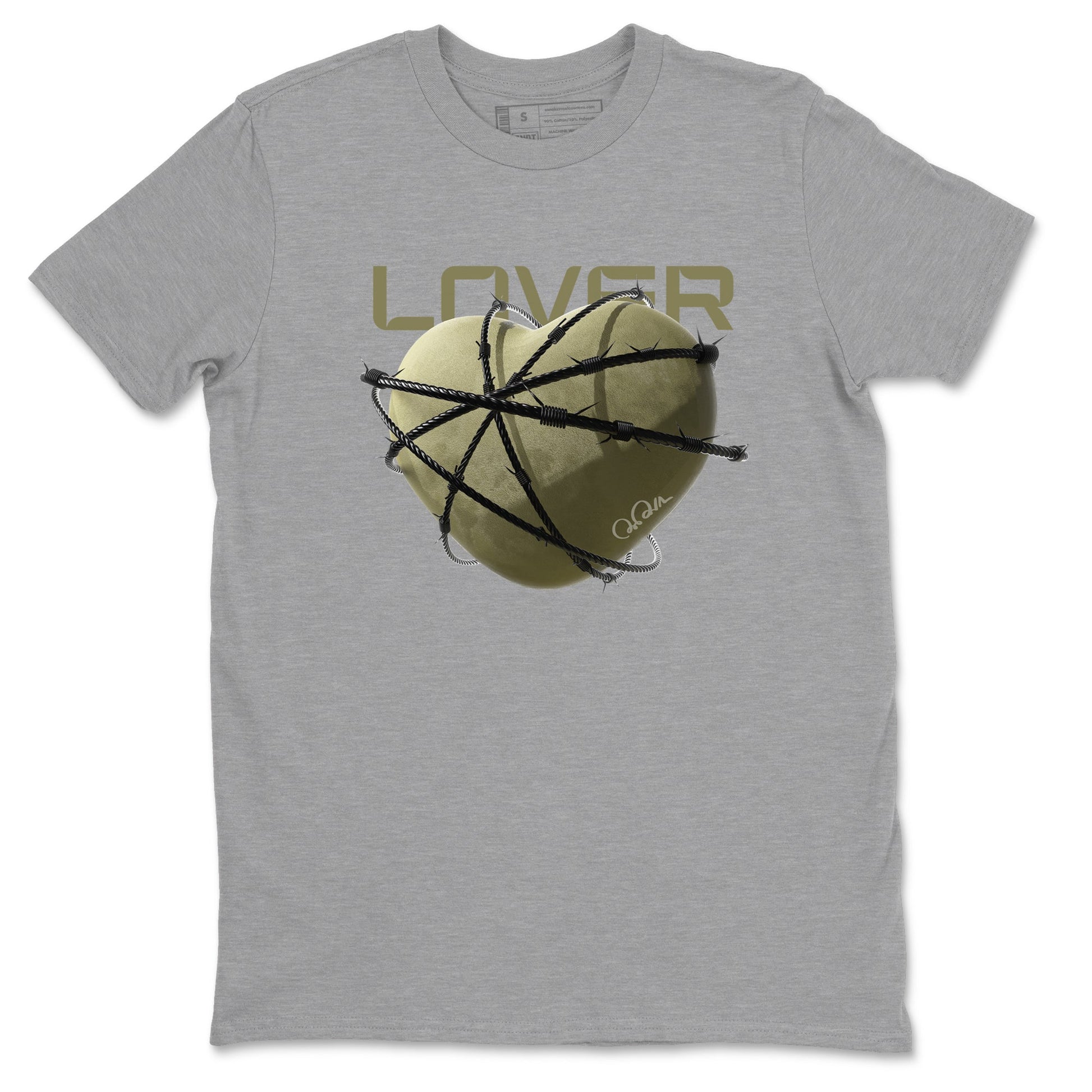 Air Jordan 4 Medium Olive shirt to match jordans Heart Lover sneaker tees AJ4Medium Olive SNRT Sneaker Release Tees Unisex Heather Grey 2 T-Shirt