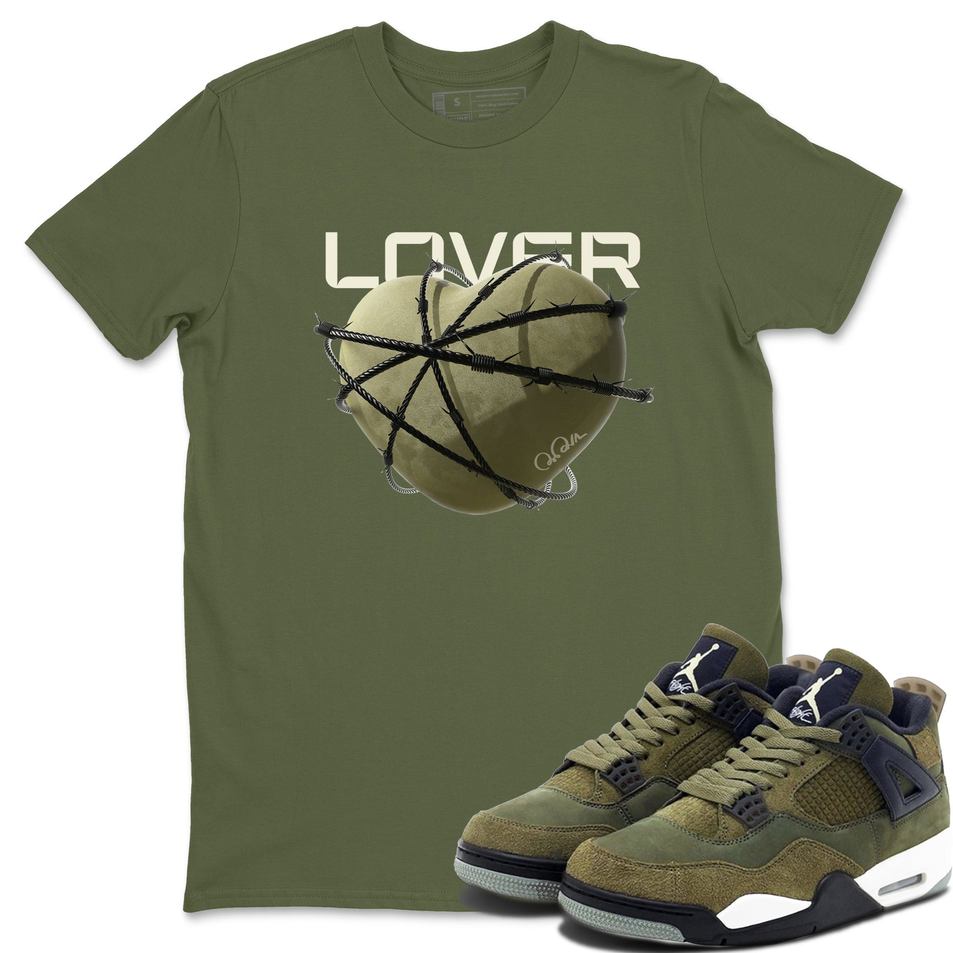 Air Jordan 4 Medium Olive shirt to match jordans Heart Lover sneaker tees AJ4Medium Olive SNRT Sneaker Release Tees Unisex Military Green 1 T-Shirt