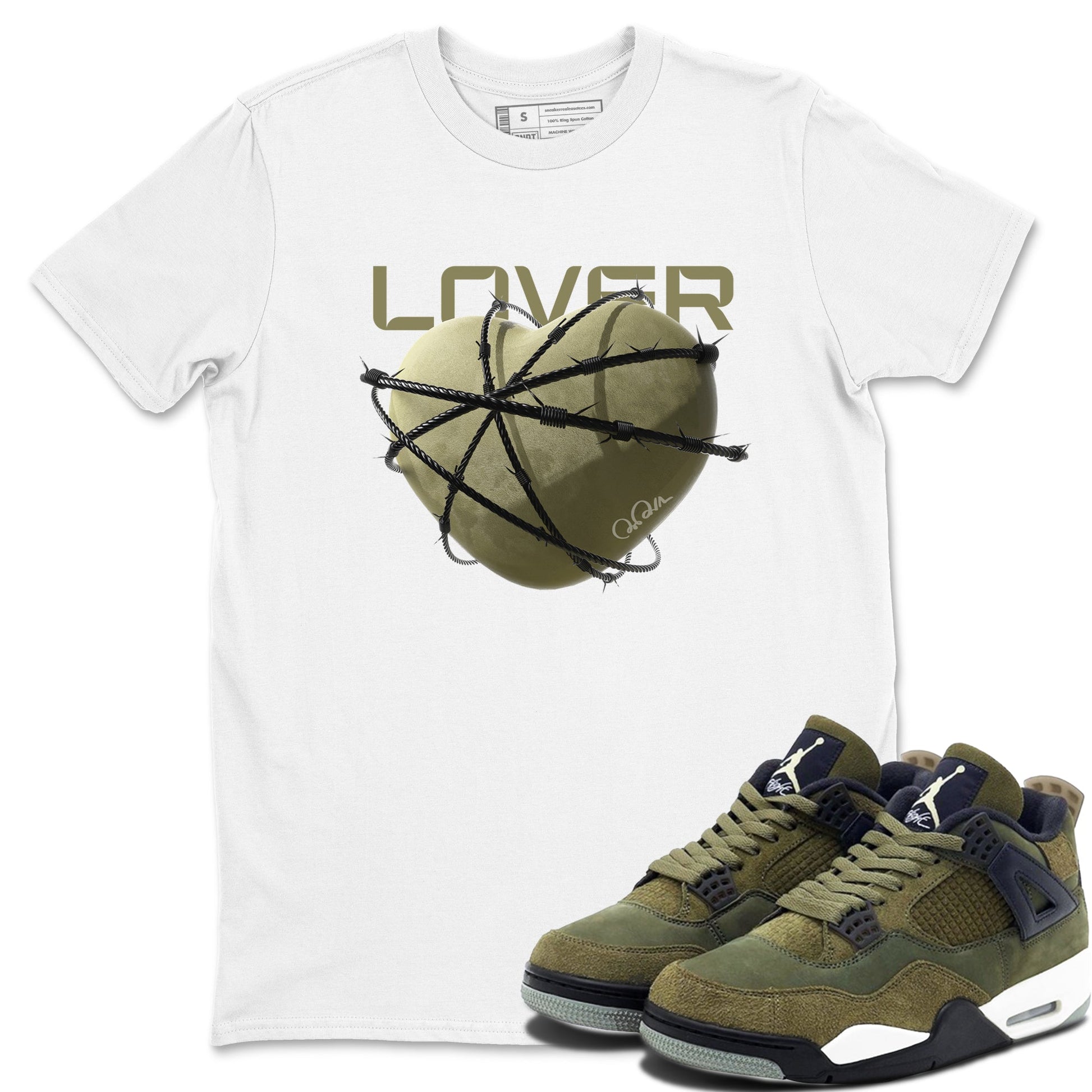 Air Jordan 4 Medium Olive shirt to match jordans Heart Lover sneaker tees AJ4Medium Olive SNRT Sneaker Release Tees Unisex White 1 T-Shirt