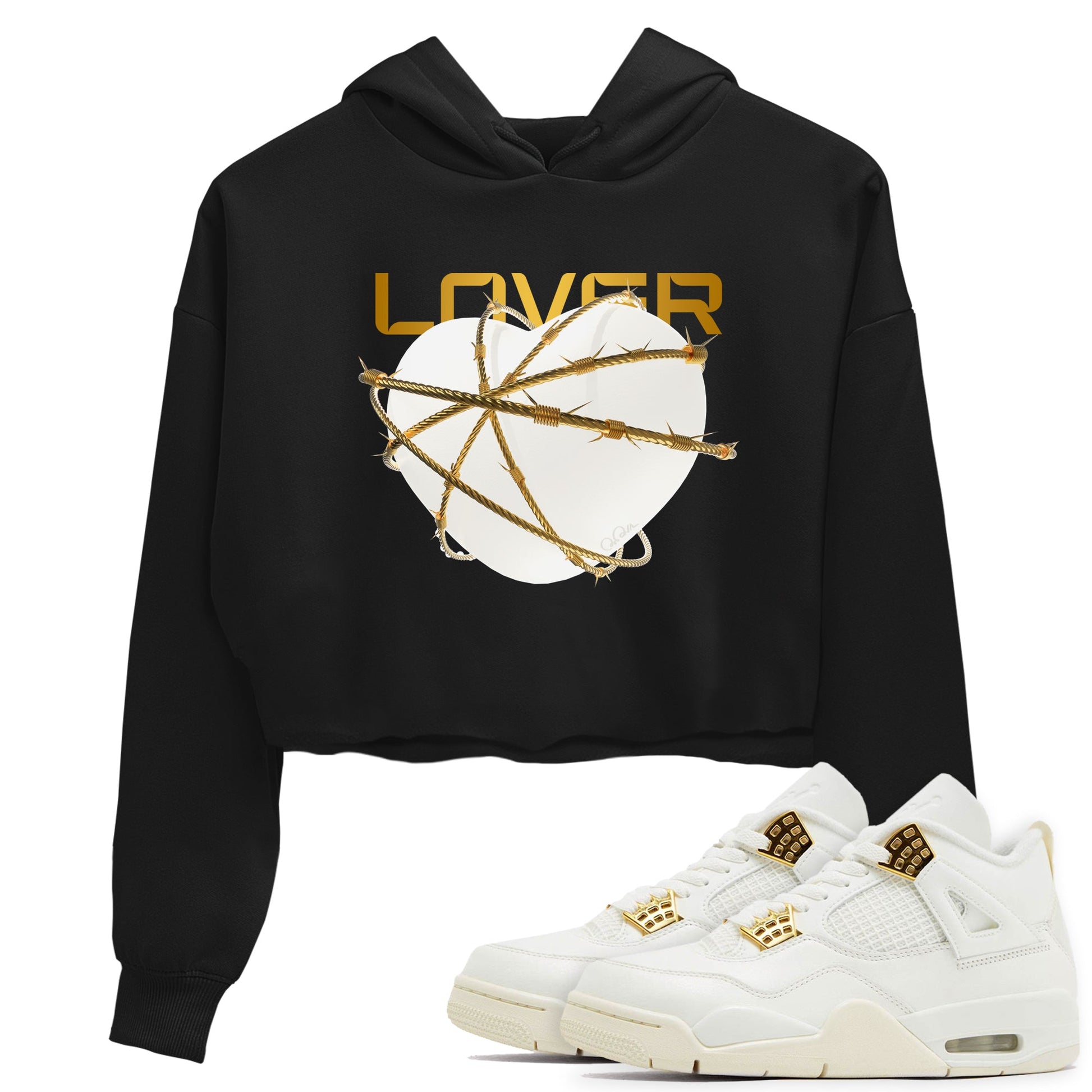 4s Sail shirt to match jordans Heart Lover sneaker tees Air Jordan 4 Sail SNRT Sneaker Release Tees Black 1 crop length shirt