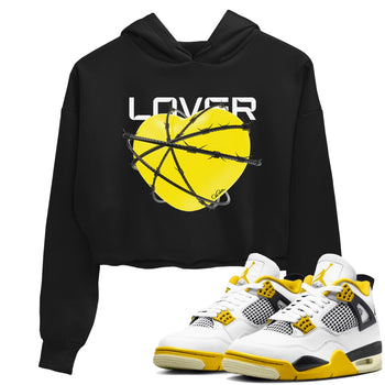 AJ4 Vivid Sulfur shirt to match jordans Heart Lover sneaker tees Air Jordan 4 Vivid Sulfur SNRT Sneaker Release Tees Black 1 crop length shirt