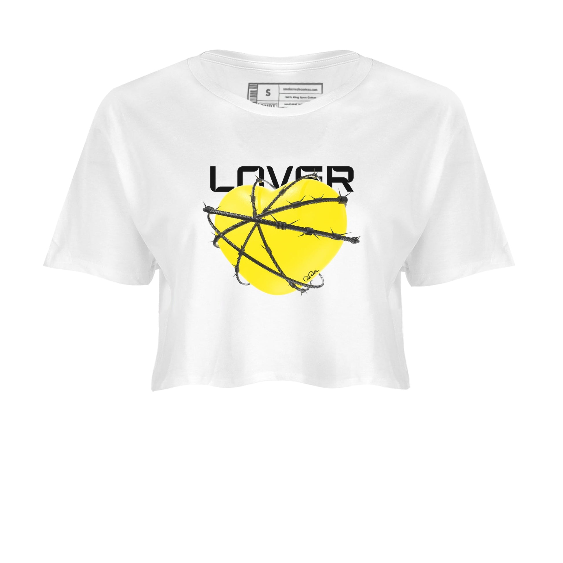 AJ4 Vivid Sulfur shirt to match jordans Heart Lover sneaker tees Air Jordan 4 Vivid Sulfur SNRT Sneaker Release Tees White 2 crop length shirt