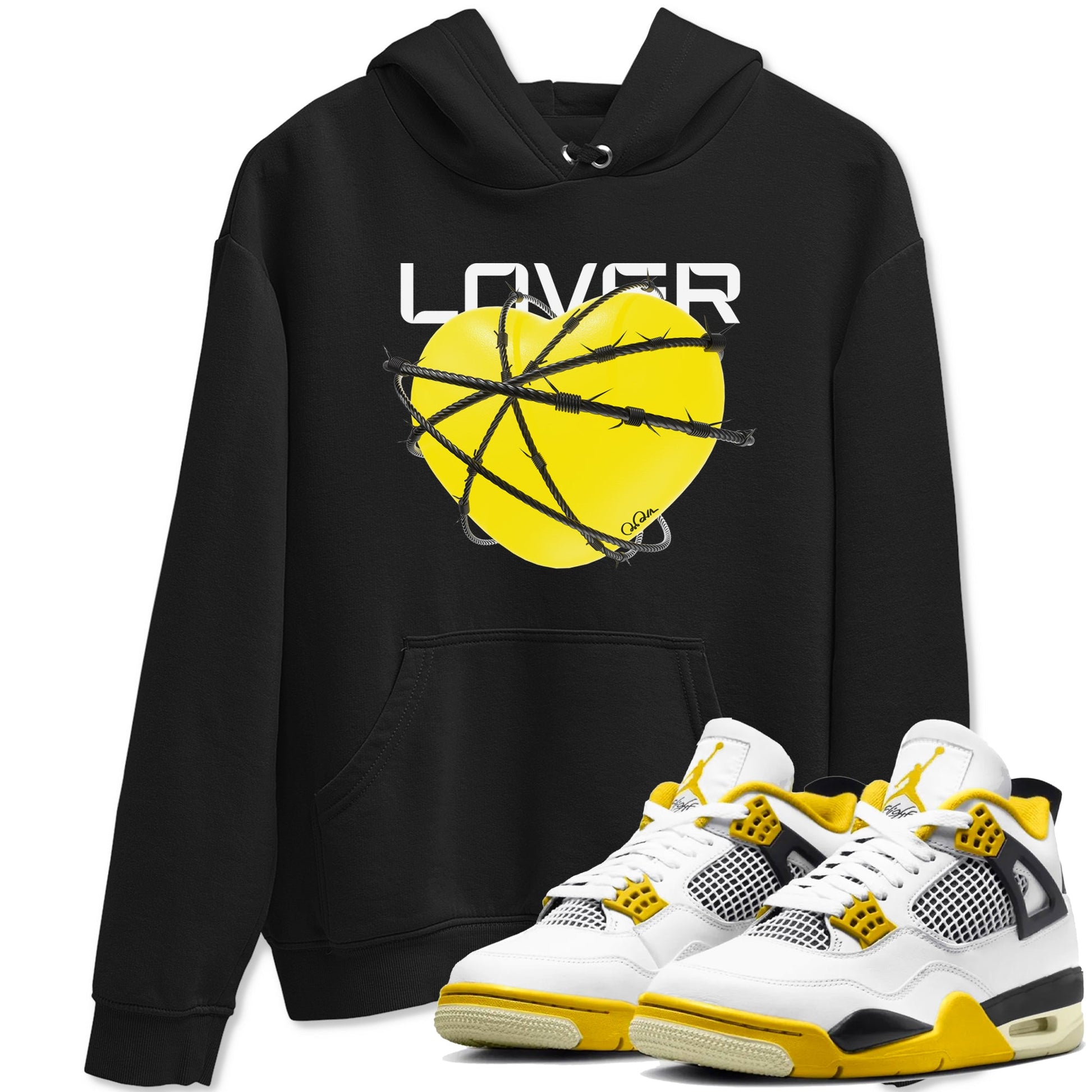 AJ4 Vivid Sulfur shirt to match jordans Heart Lover sneaker tees Air Jordan 4 Vivid Sulfur SNRT Sneaker Release Tees unisex cotton Black 1 crew neck shirt