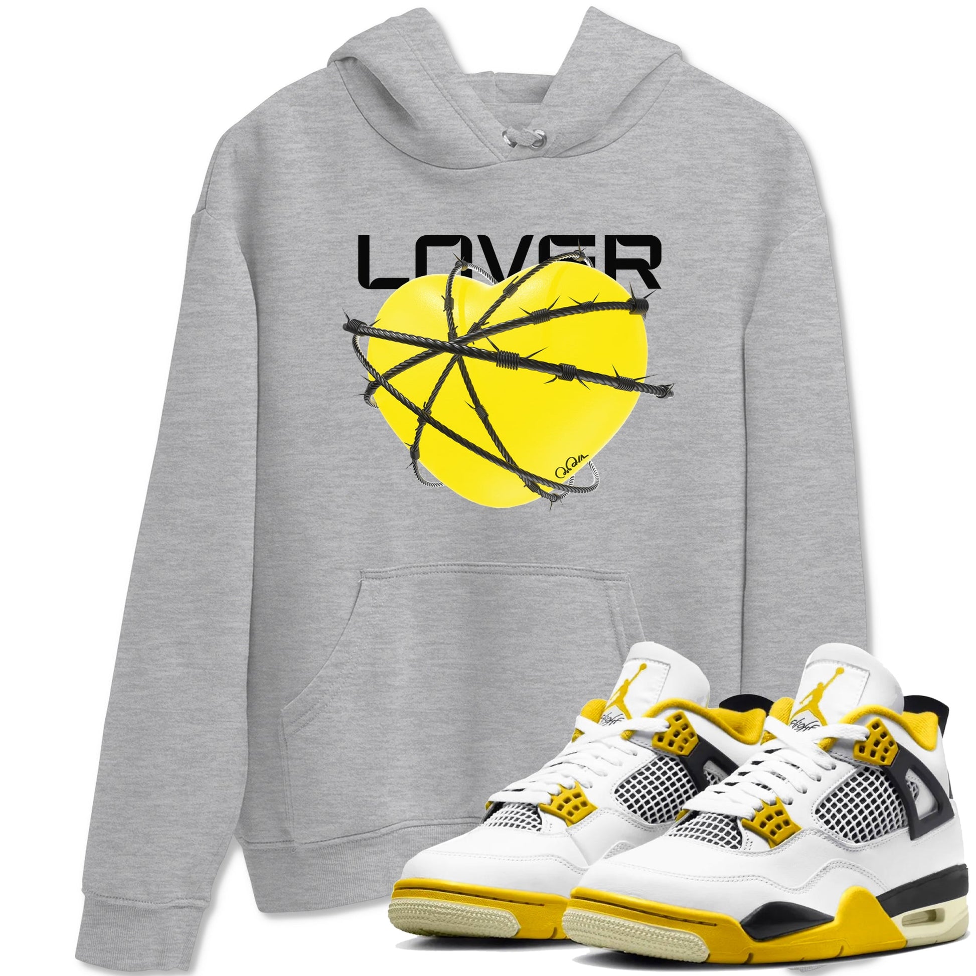 AJ4 Vivid Sulfur shirt to match jordans Heart Lover sneaker tees Air Jordan 4 Vivid Sulfur SNRT Sneaker Release Tees unisex cotton Heather Grey 1 crew neck shirt