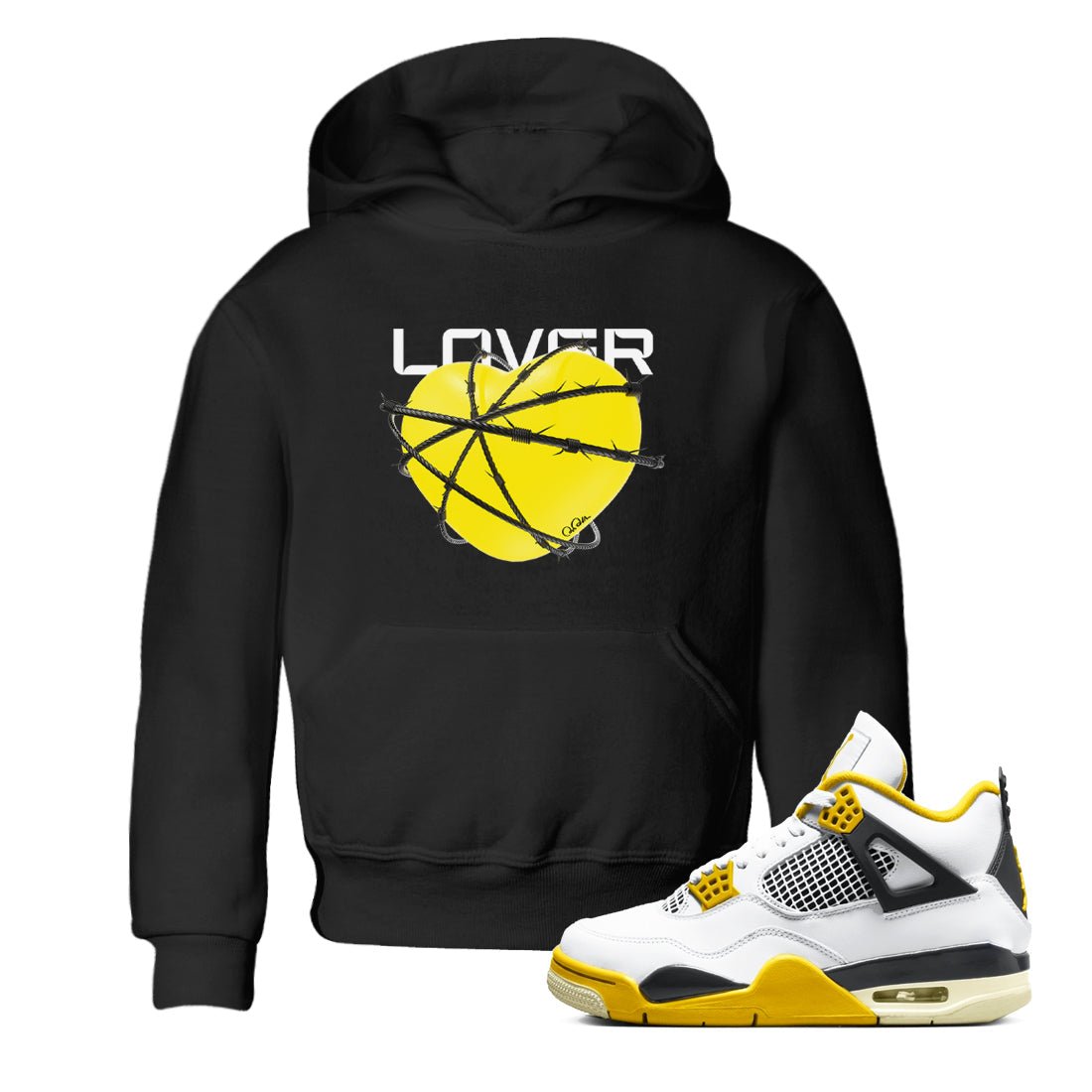 AJ4 Vivid Sulfur shirt to match jordans Heart Lover sneaker tees Air Jordan 4 Vivid Sulfur SNRT sneaker release tees baby toddler Black 1 cotton Shirt
