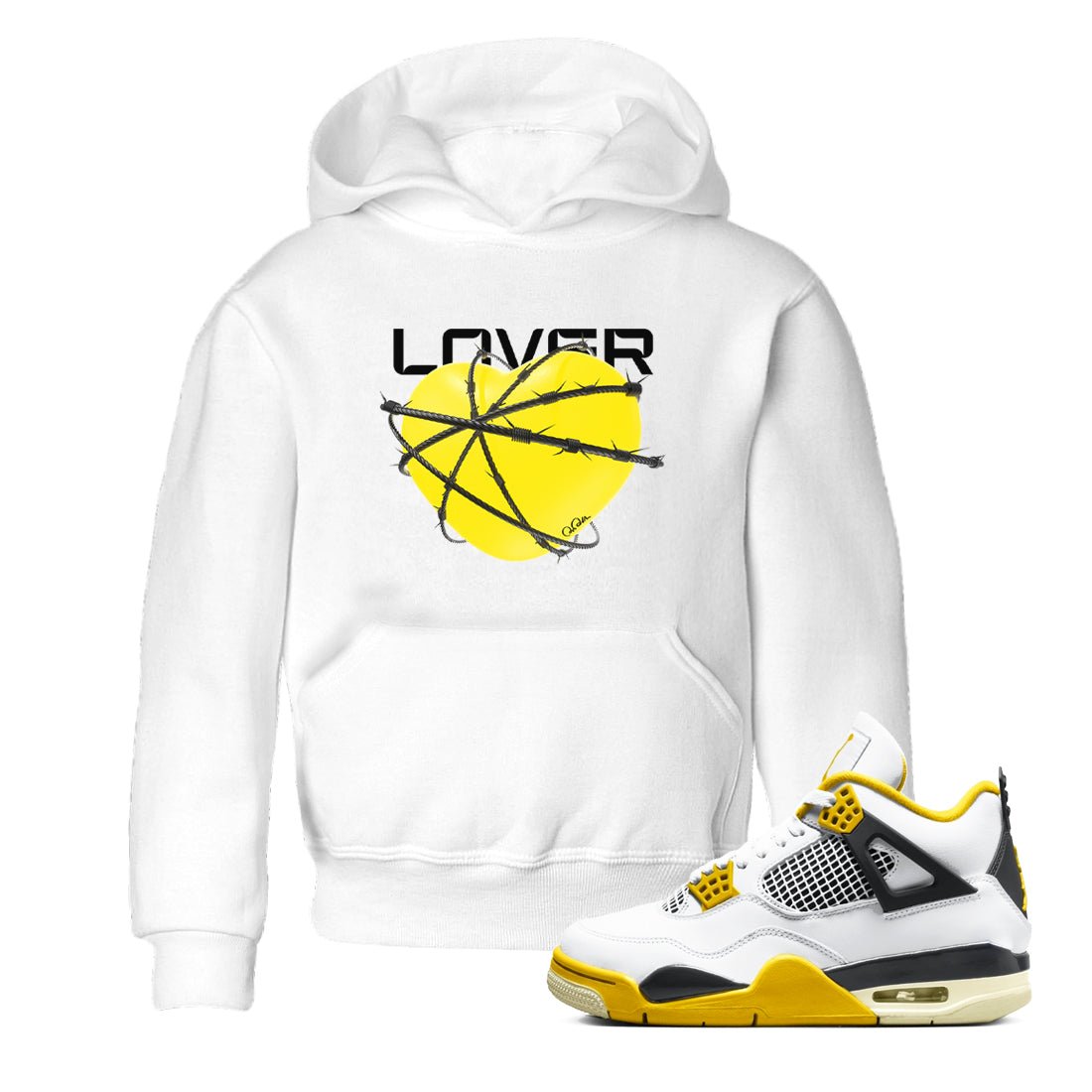 AJ4 Vivid Sulfur shirt to match jordans Heart Lover sneaker tees Air Jordan 4 Vivid Sulfur SNRT sneaker release tees baby toddler White 1 cotton Shirt