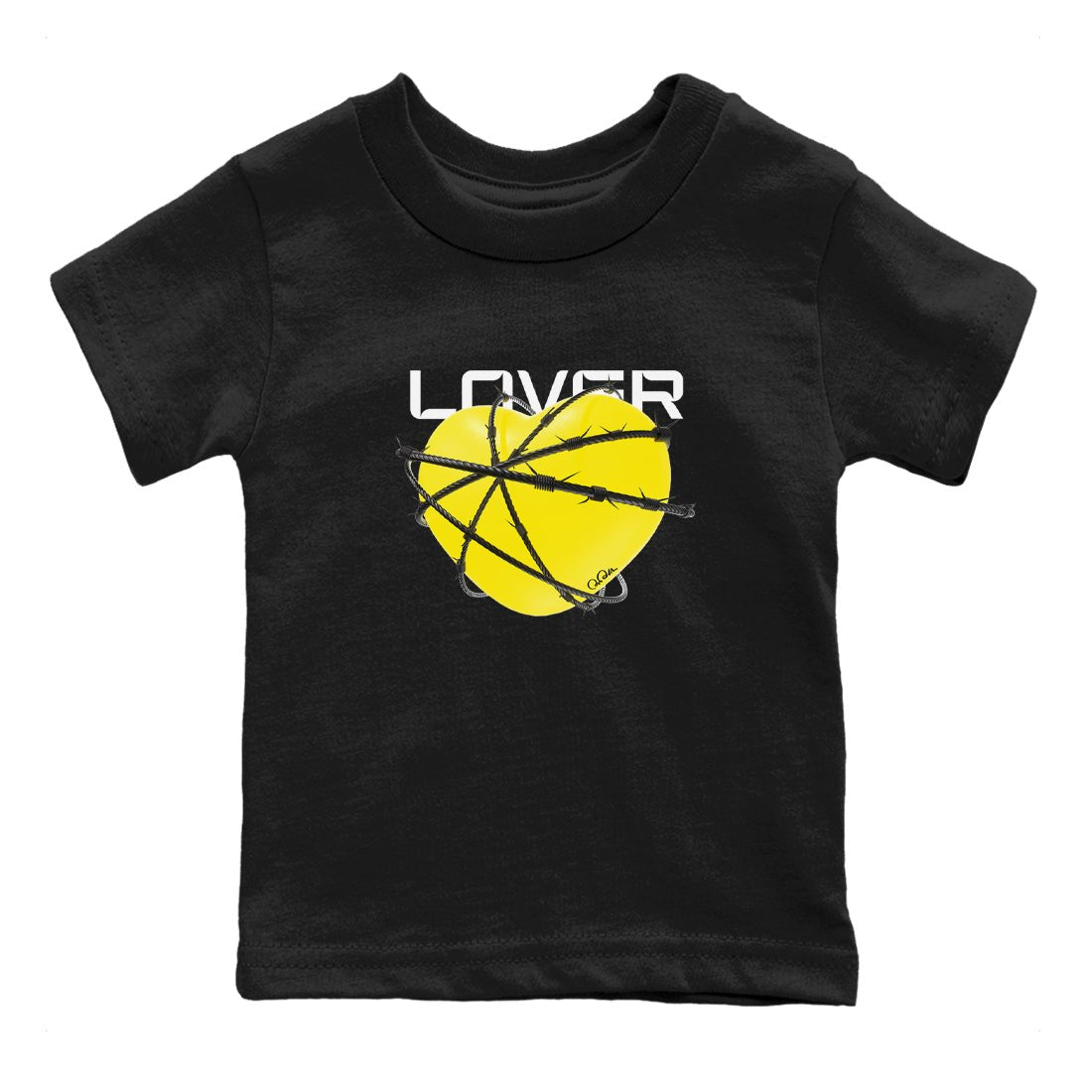 AJ4 Vivid Sulfur shirt to match jordans Heart Lover sneaker tees Air Jordan 4 Vivid Sulfur SNRT sneaker release tees baby toddler Black 2 cotton Shirt
