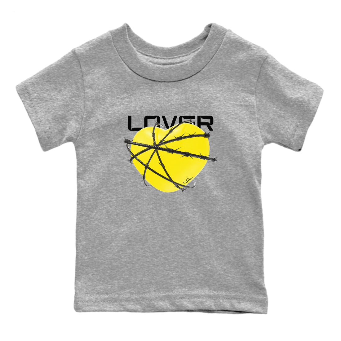 AJ4 Vivid Sulfur shirt to match jordans Heart Lover sneaker tees Air Jordan 4 Vivid Sulfur SNRT sneaker release tees baby toddler Heather Grey 2 cotton Shirt