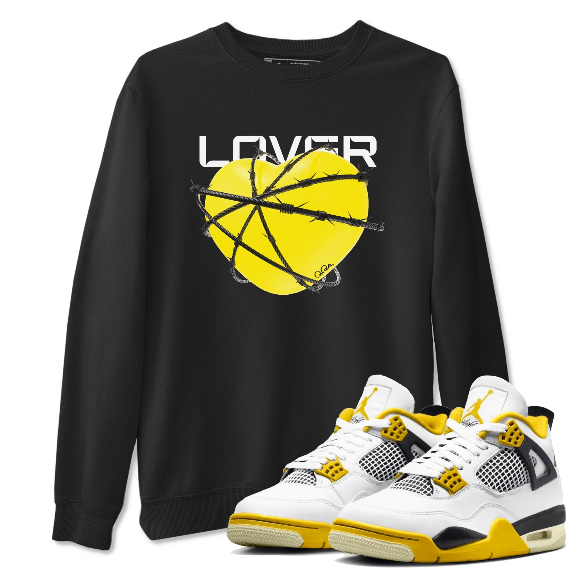 AJ4 Vivid Sulfur shirt to match jordans Heart Lover sneaker tees Air Jordan 4 Vivid Sulfur SNRT Sneaker Release Tees unisex cotton Black 1 crew neck shirt