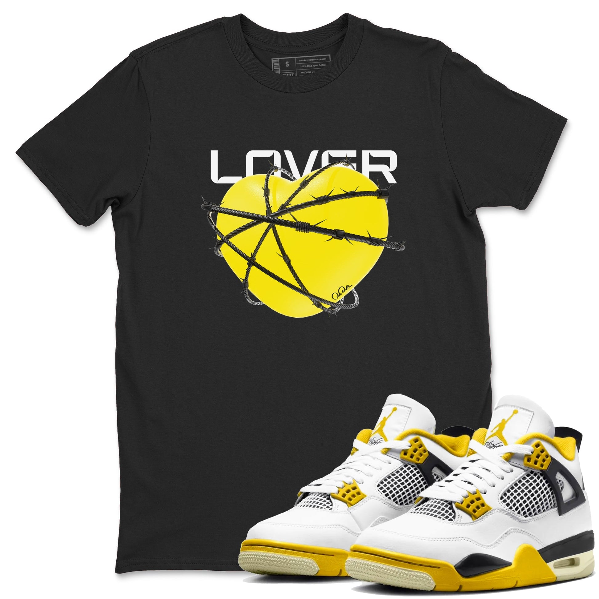 AJ4 Vivid Sulfur shirt to match jordans Heart Lover sneaker tees Air Jordan 4 Vivid Sulfur SNRT Sneaker Release Tees unisex cotton Black 1 crew neck shirt