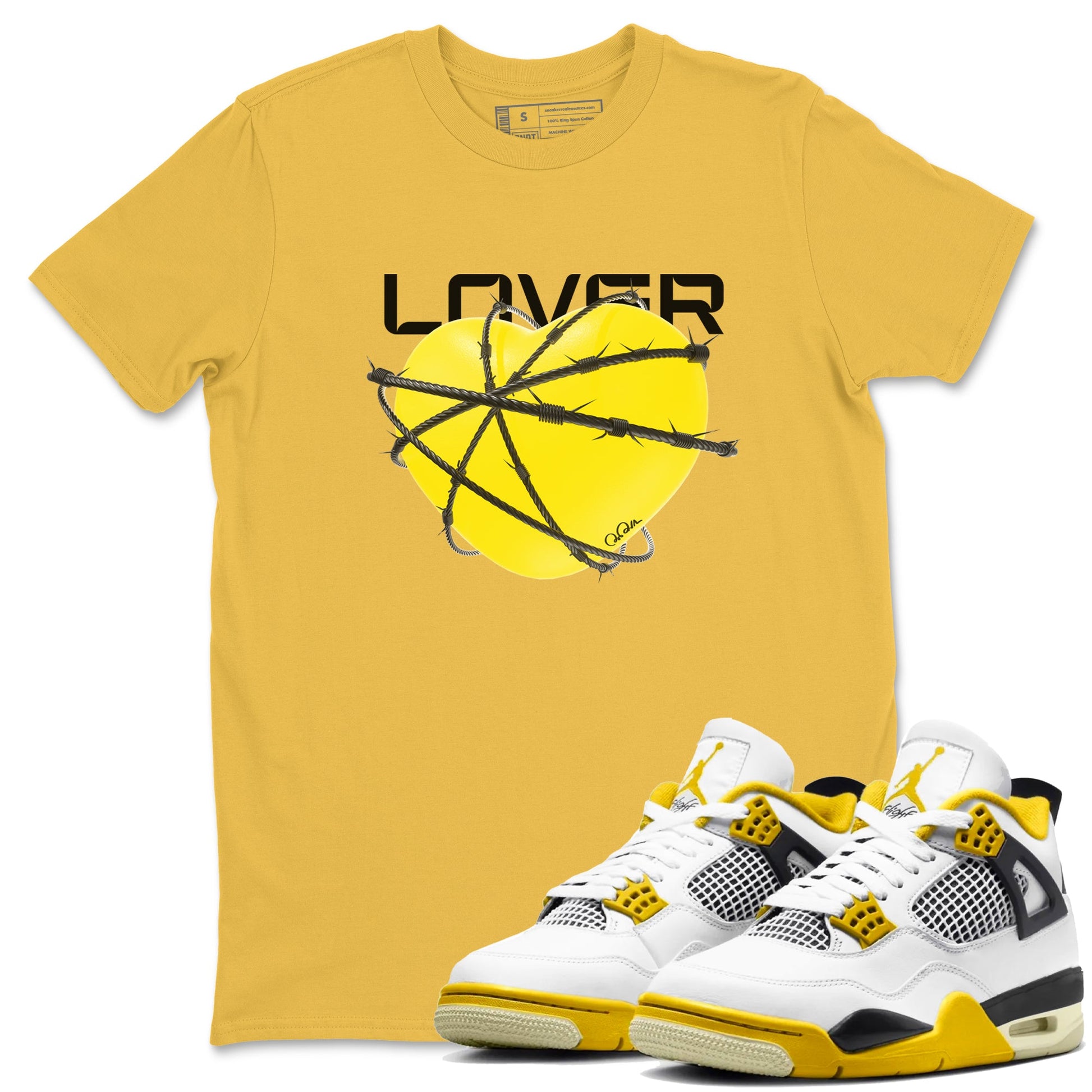 AJ4 Vivid Sulfur shirt to match jordans Heart Lover sneaker tees Air Jordan 4 Vivid Sulfur SNRT Sneaker Release Tees unisex cotton Daisy 1 crew neck shirt