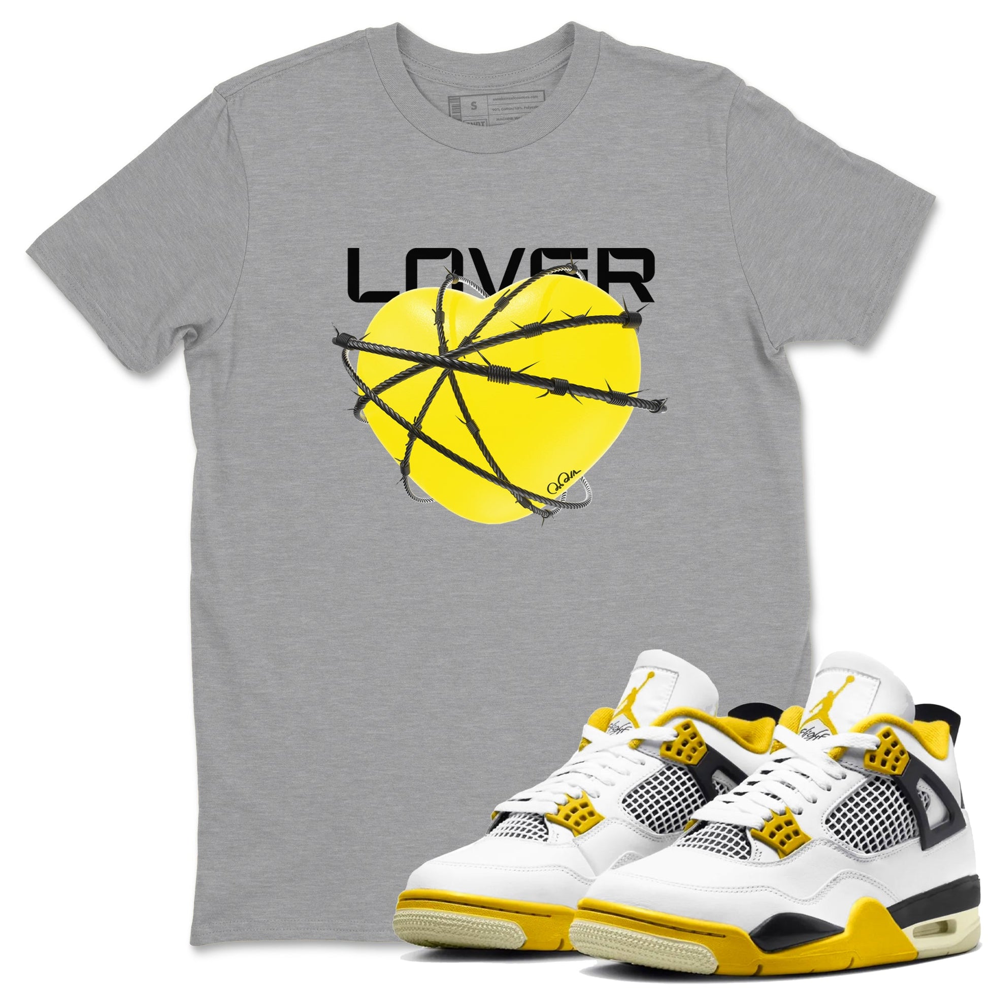 AJ4 Vivid Sulfur shirt to match jordans Heart Lover sneaker tees Air Jordan 4 Vivid Sulfur SNRT Sneaker Release Tees unisex cotton Heather Grey 1 crew neck shirt