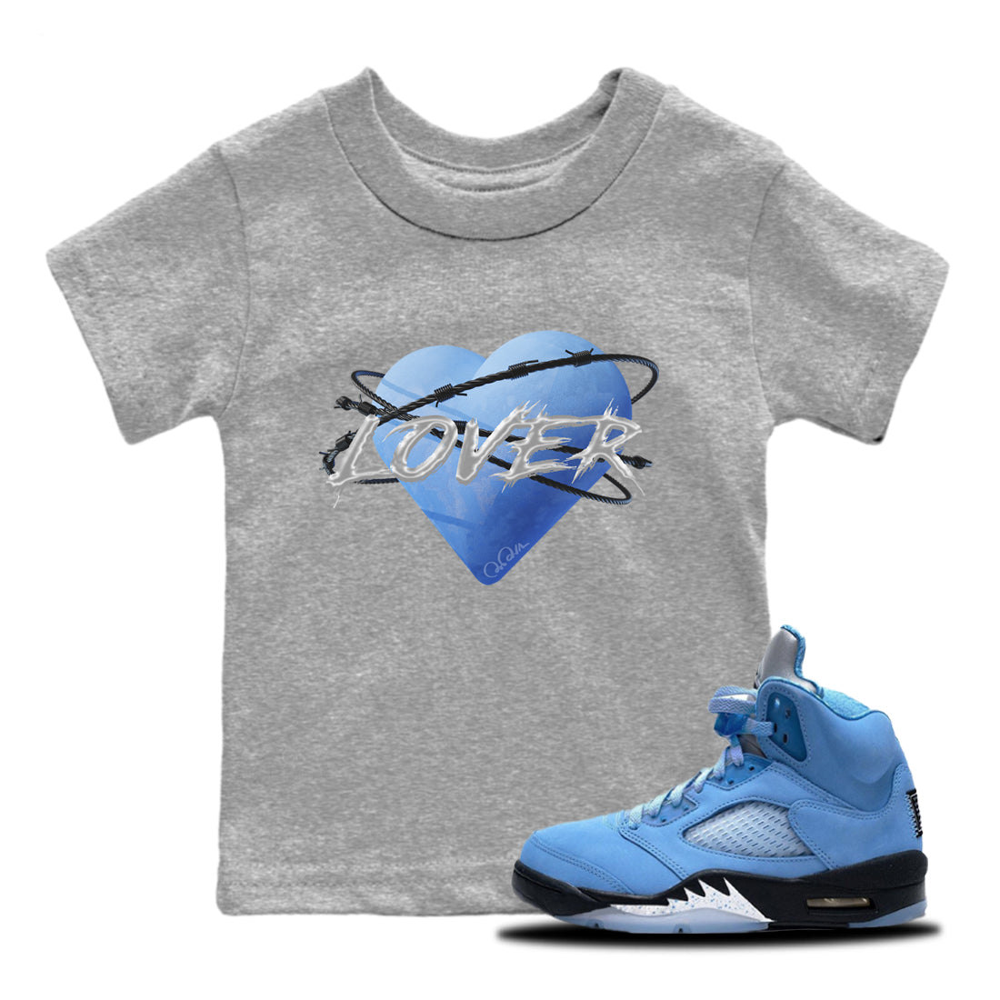 Air Jordan 5 UNC Heart Lover Baby and Kids Sneaker Tees AJ5 UNC Kids Sneaker Tees Size Chart