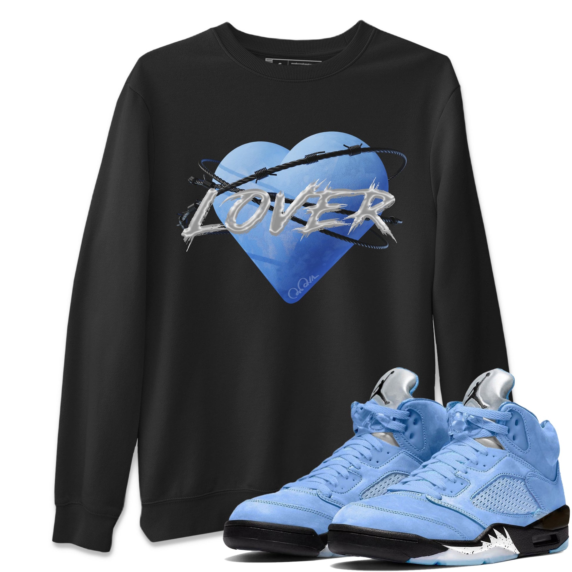 Air Jordan 5 UNC Heart Lover Crew Neck Sneaker Tees Air Jordan 5 UNC Sneaker T-Shirts Washing and Care Tip