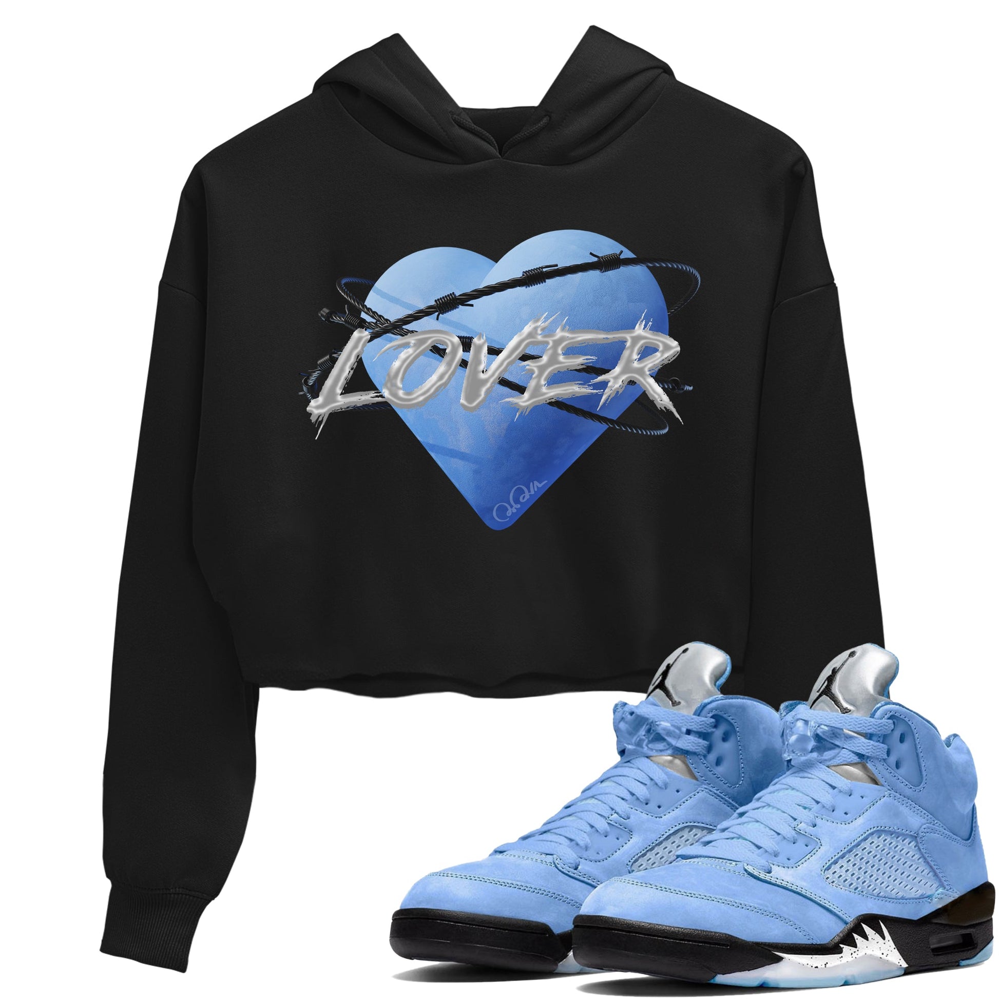 Jordan 5 UNC Jordan Shirts Heart Lover Sneaker Tees AJ5 UNC Sneaker Release Tees Women's Shirts Black 1